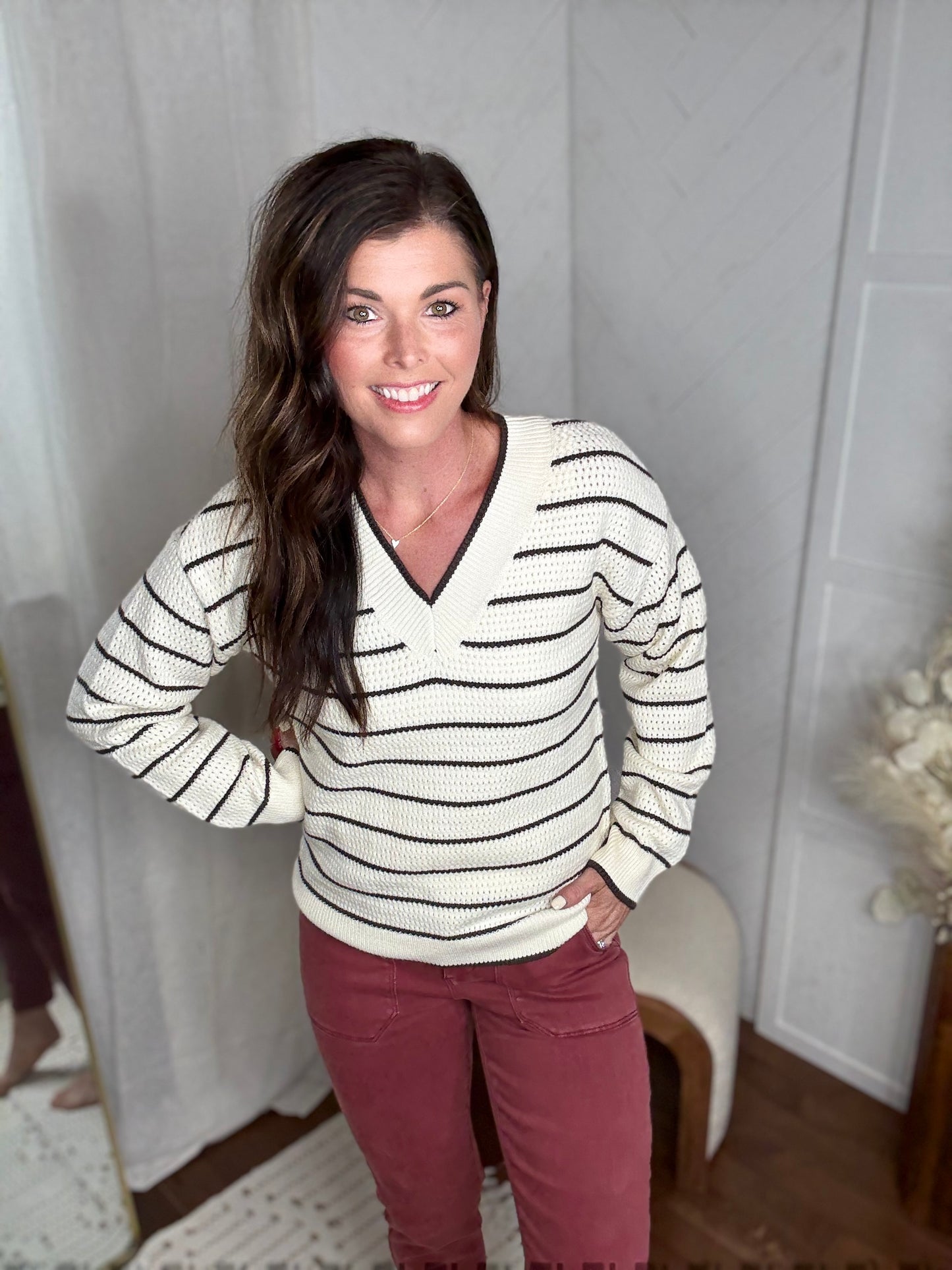 Mocha Striped Knit Sweater