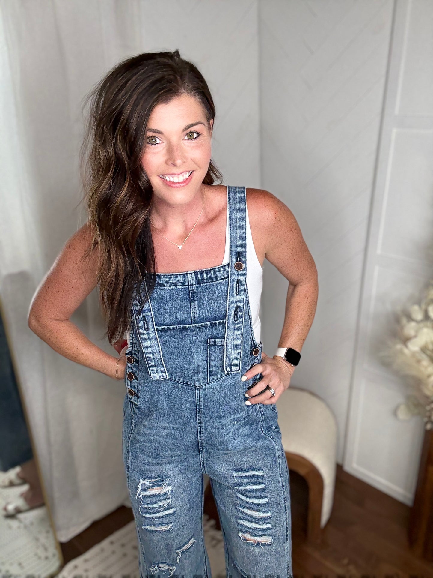 Distressed Wide leg Pocket Overalls