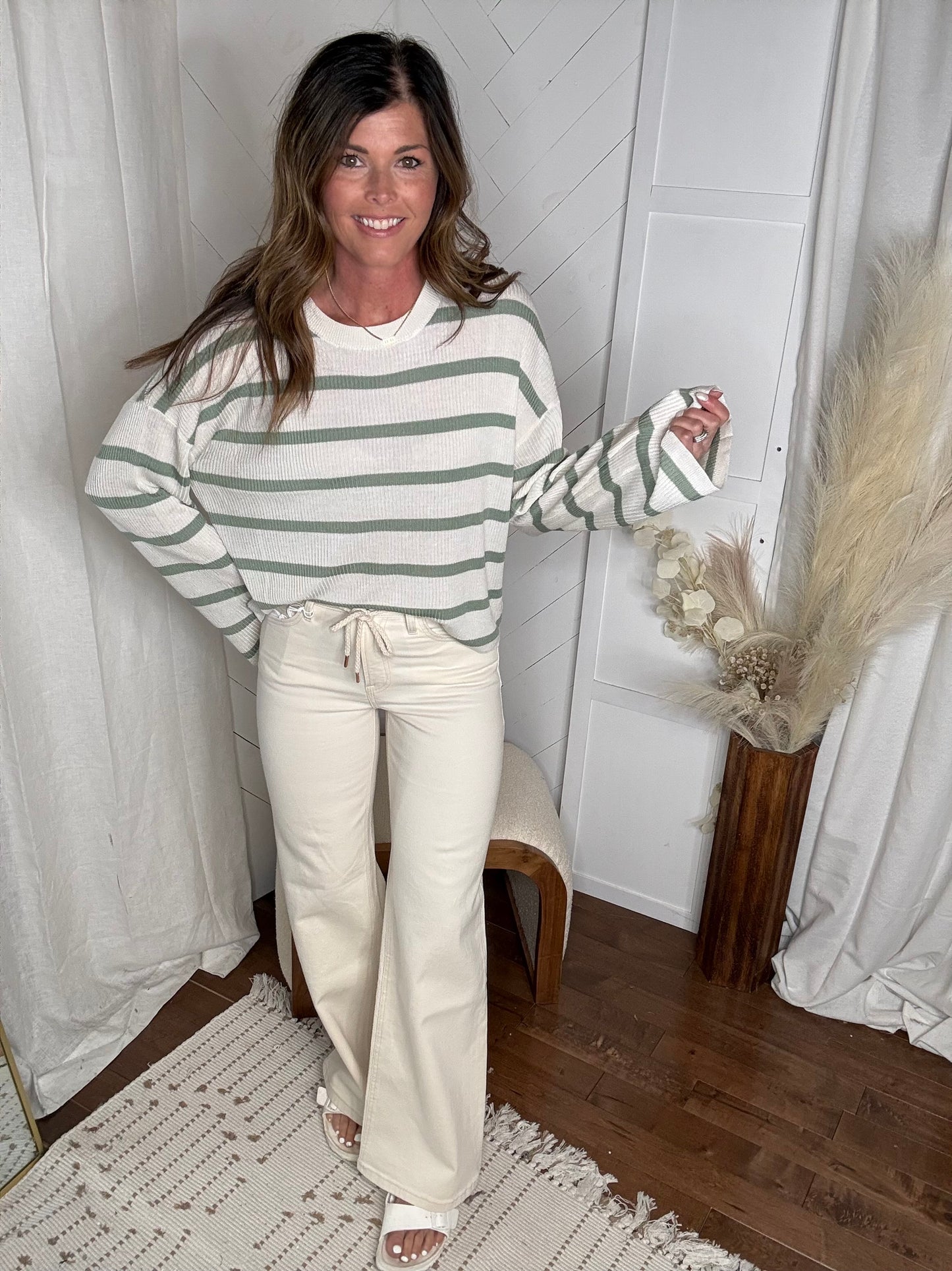 Vervet: Natural High Rise Drawstring Wide Leg Jeans