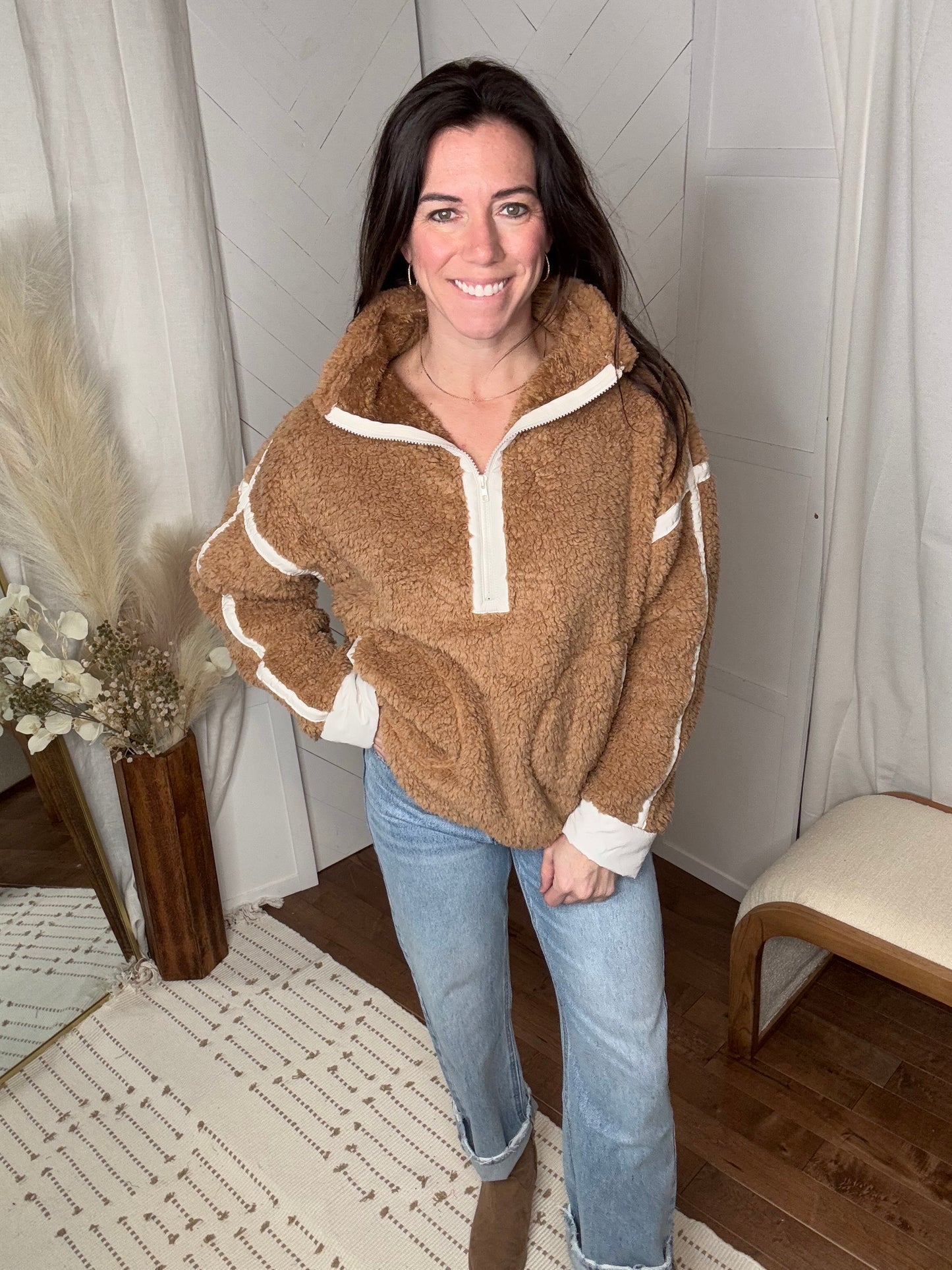 Half Zip Camel Sherpa