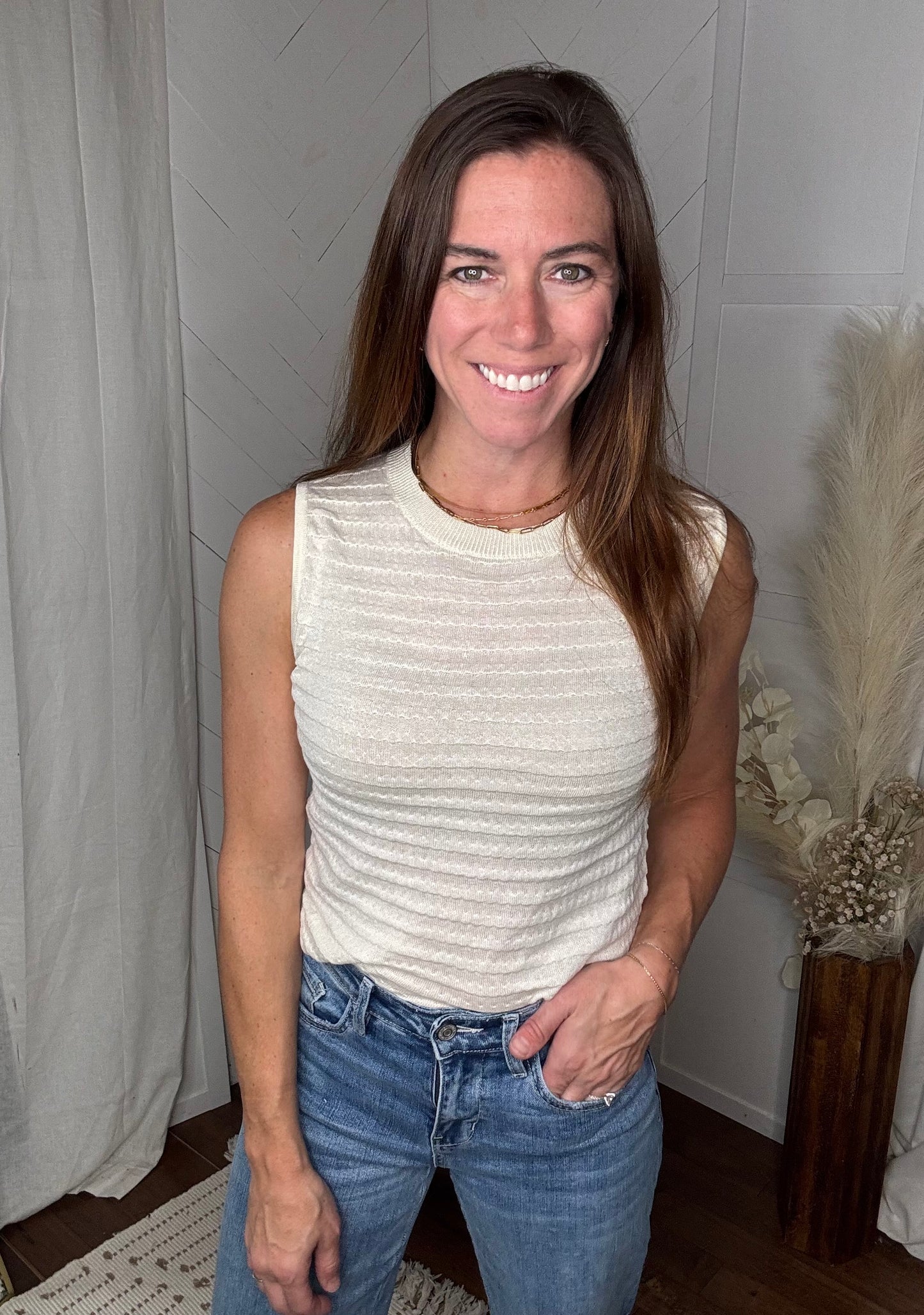 Striped Textured Sweater: Ivory
