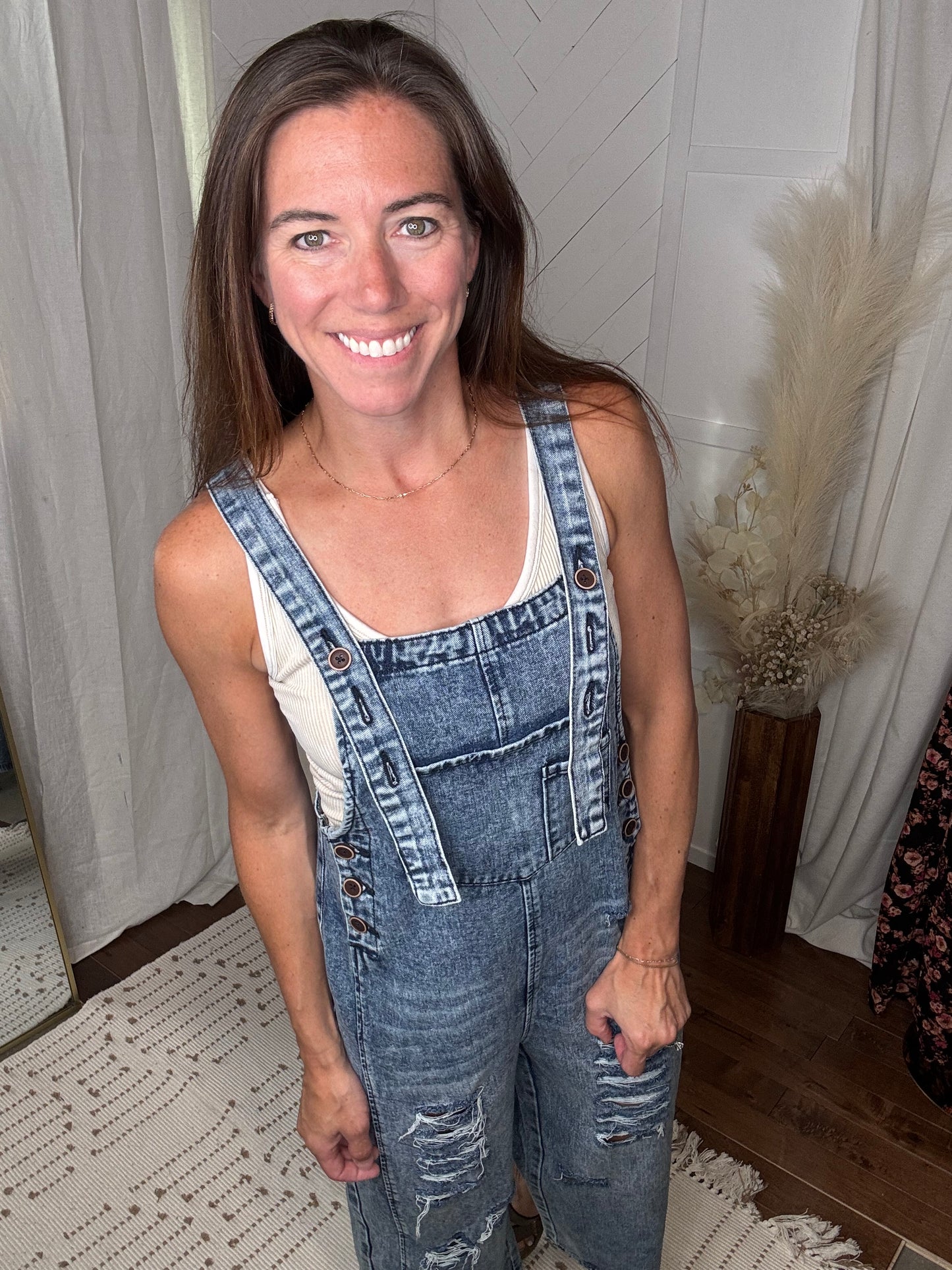 Distressed Wide leg Pocket Overalls