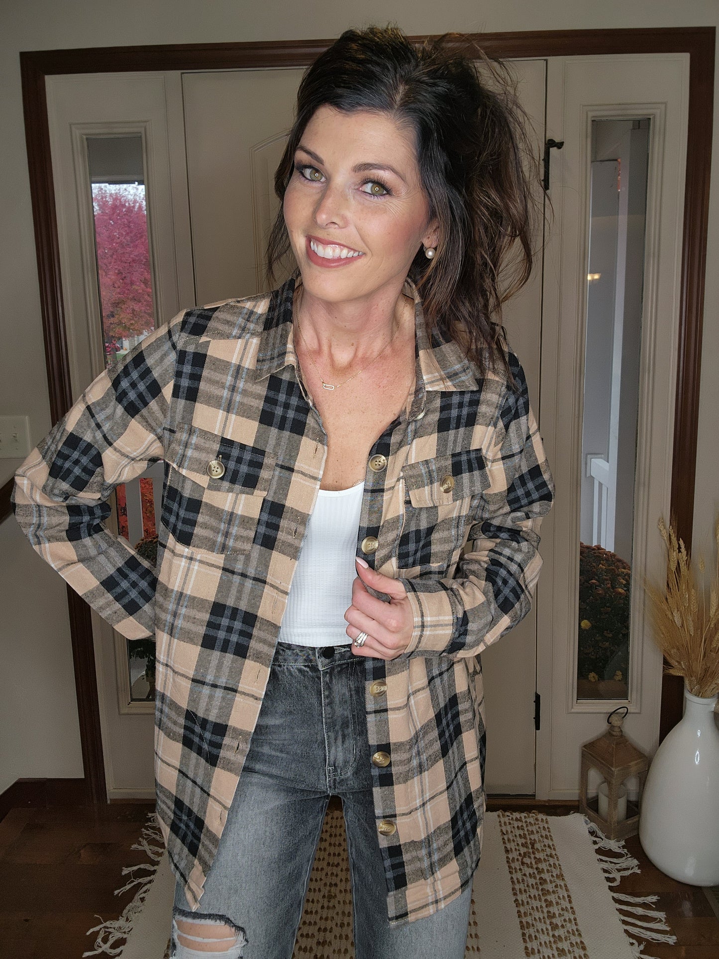 Taupe Plaid Button Up