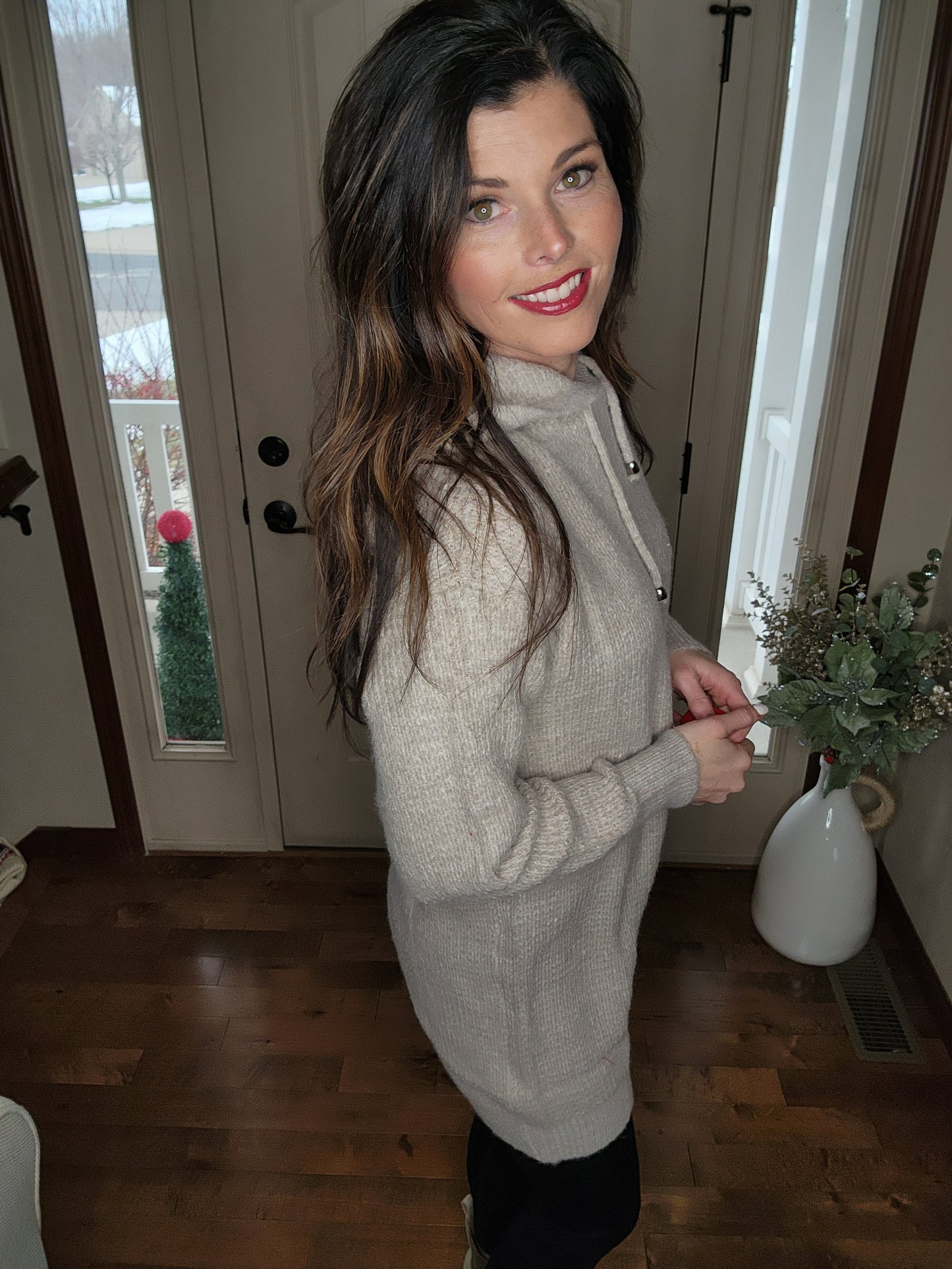 Oatmeal Hooded Sweater Dress