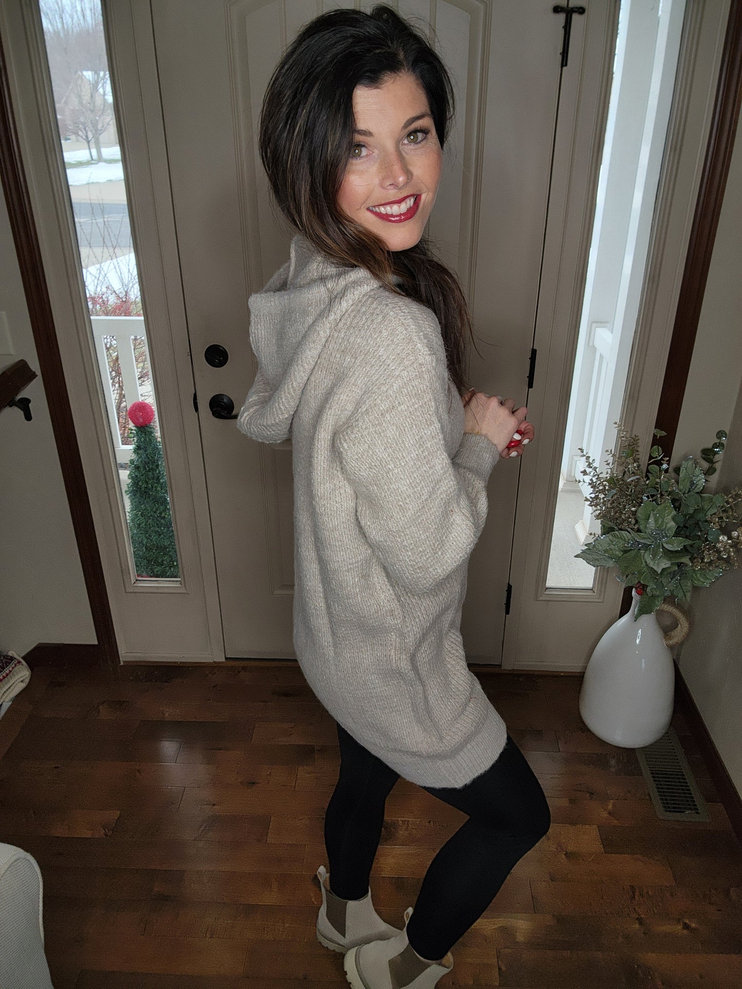 Oatmeal Hooded Sweater Dress