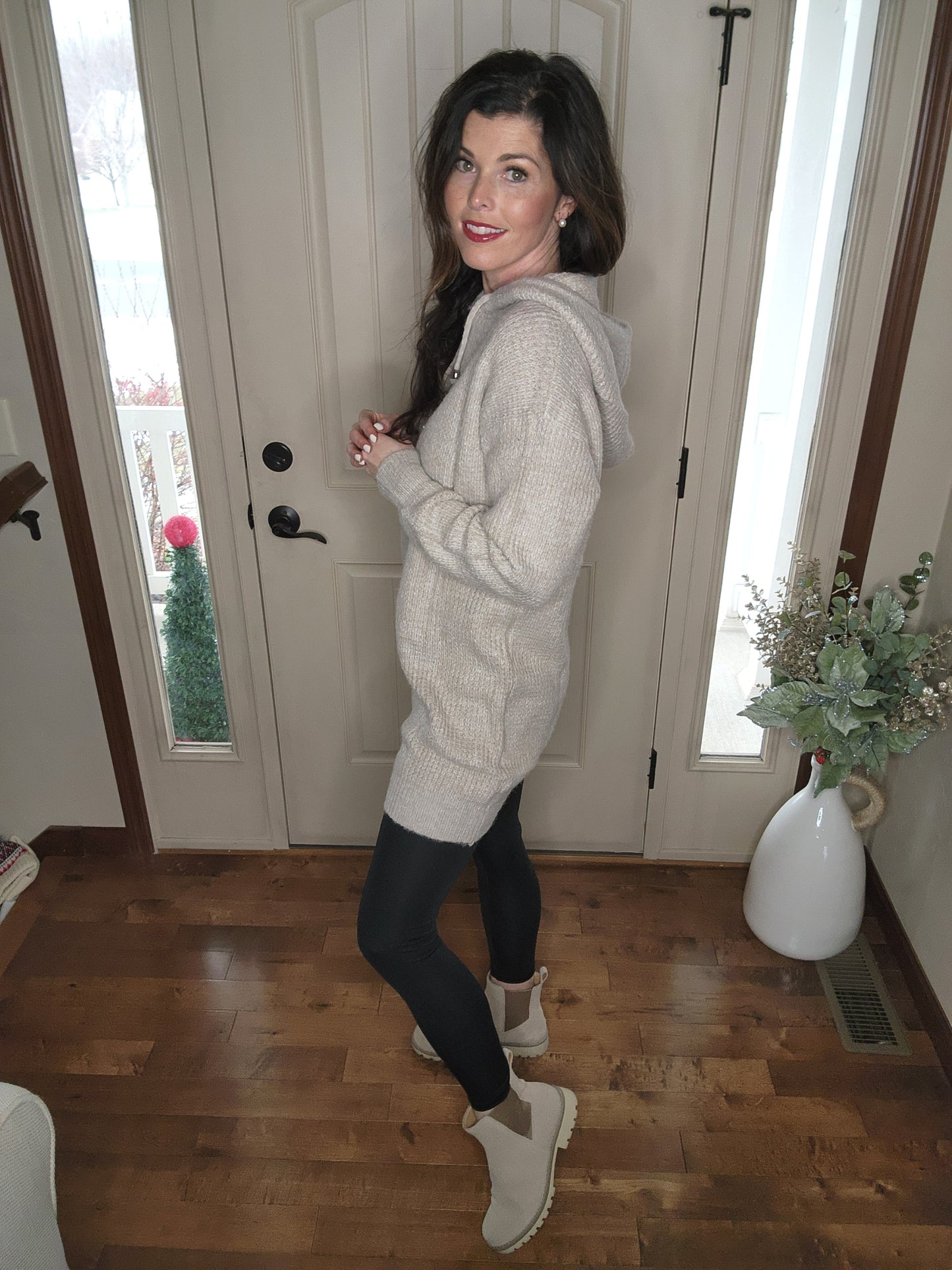 Oatmeal Hooded Sweater Dress