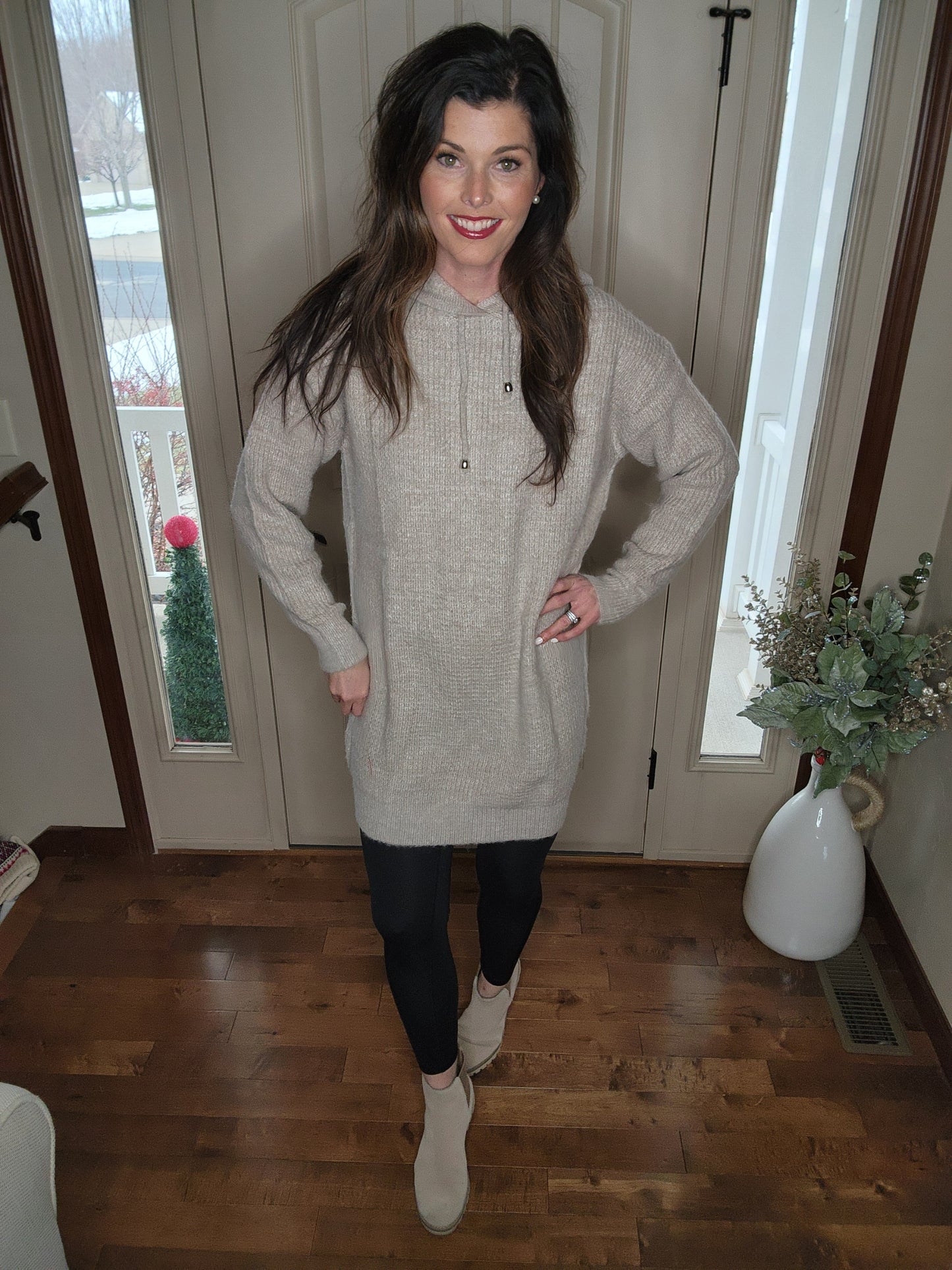 Oatmeal Hooded Sweater Dress