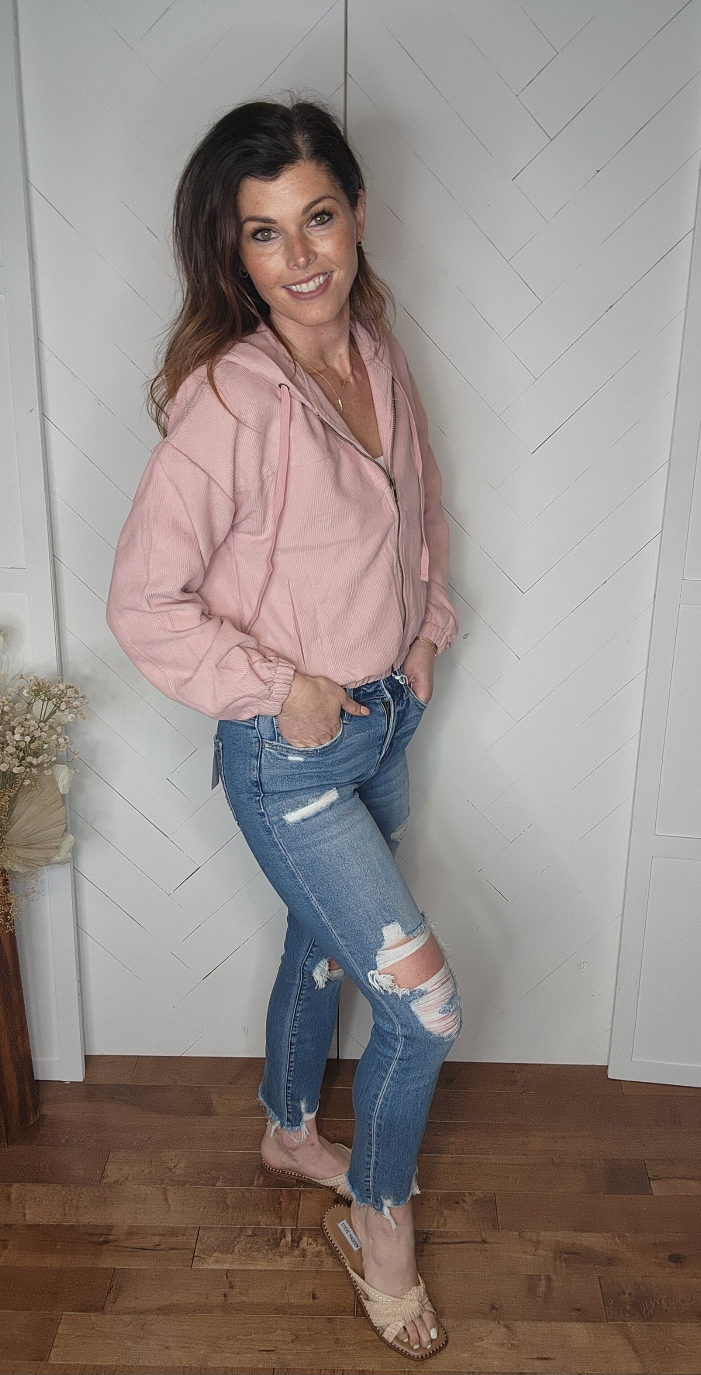 Corduroy Zip Up Jacket: Mauve