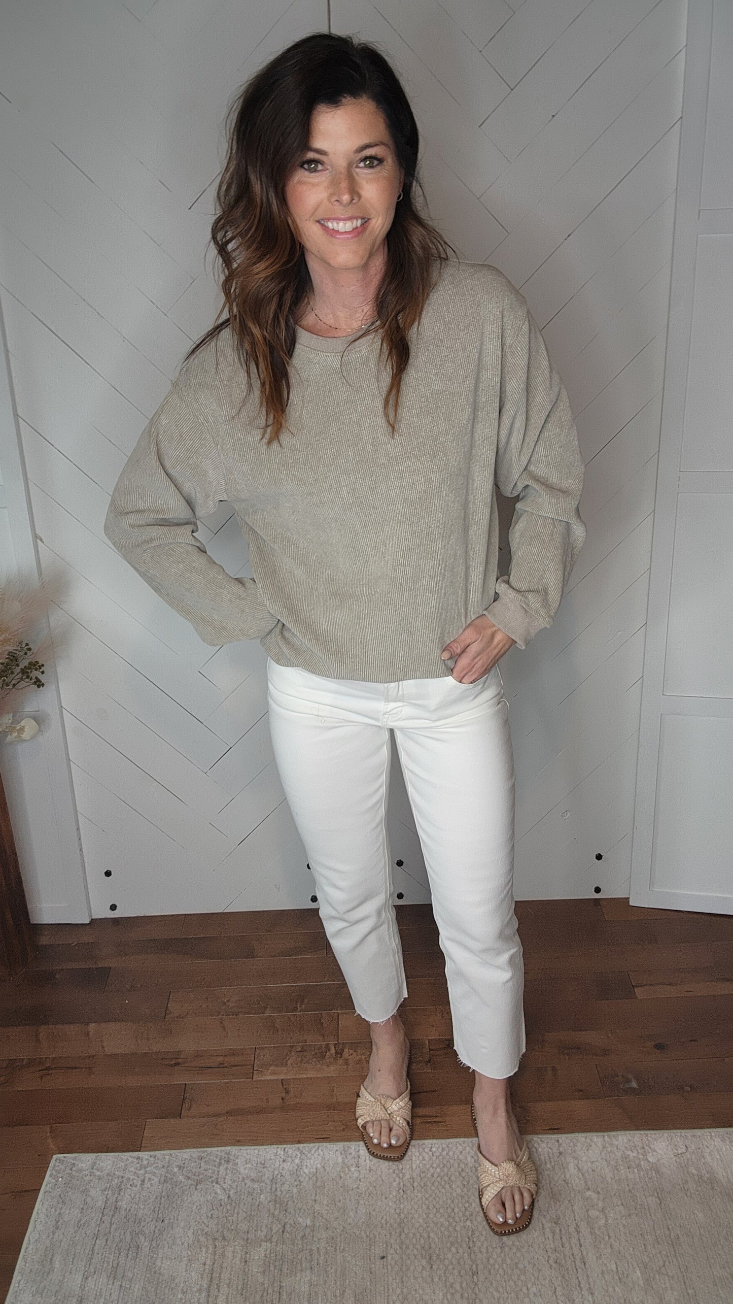 Green Ribbed Knit Sweatshirt