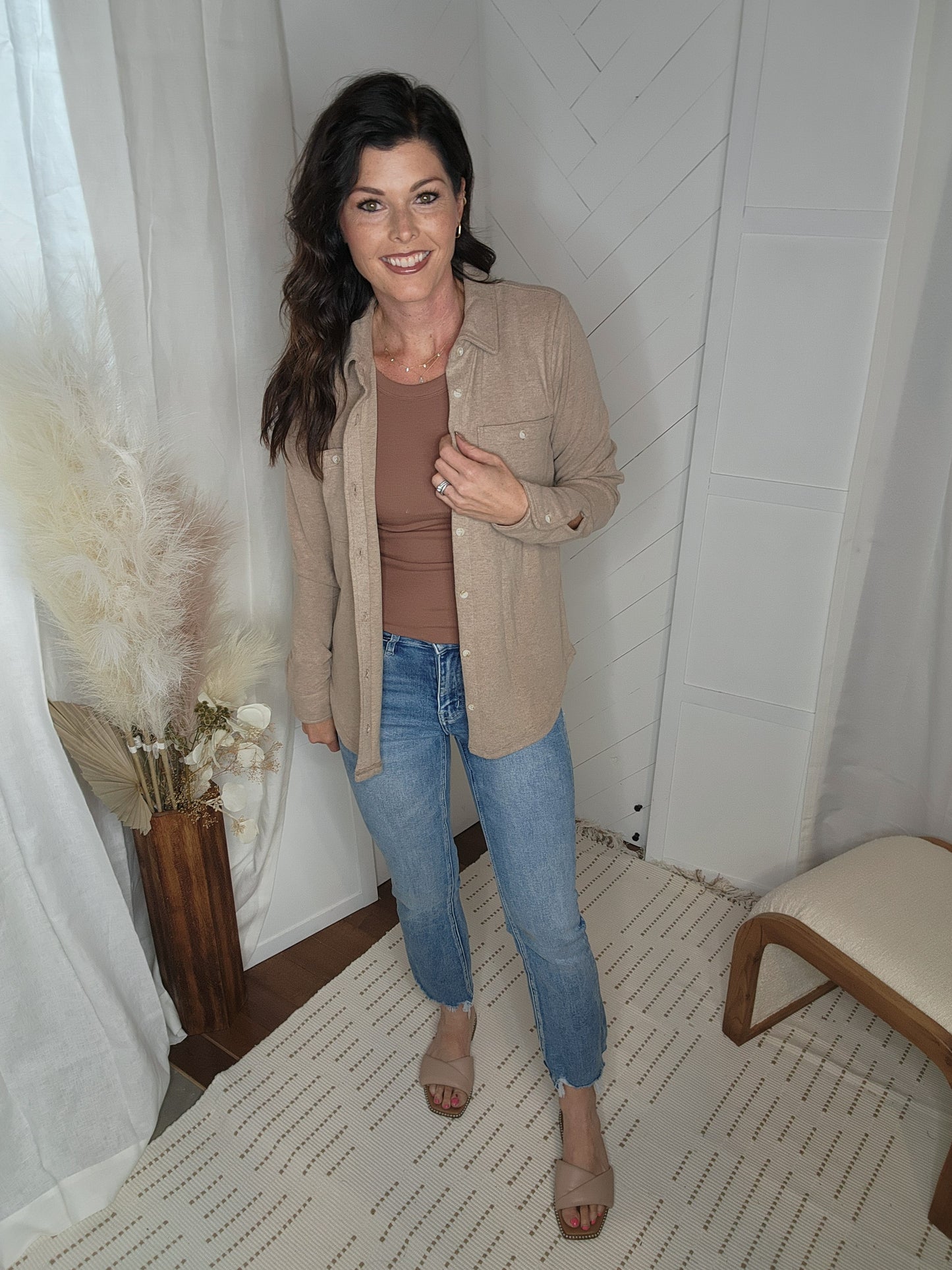 Lexi Button Down: Dusty Tan