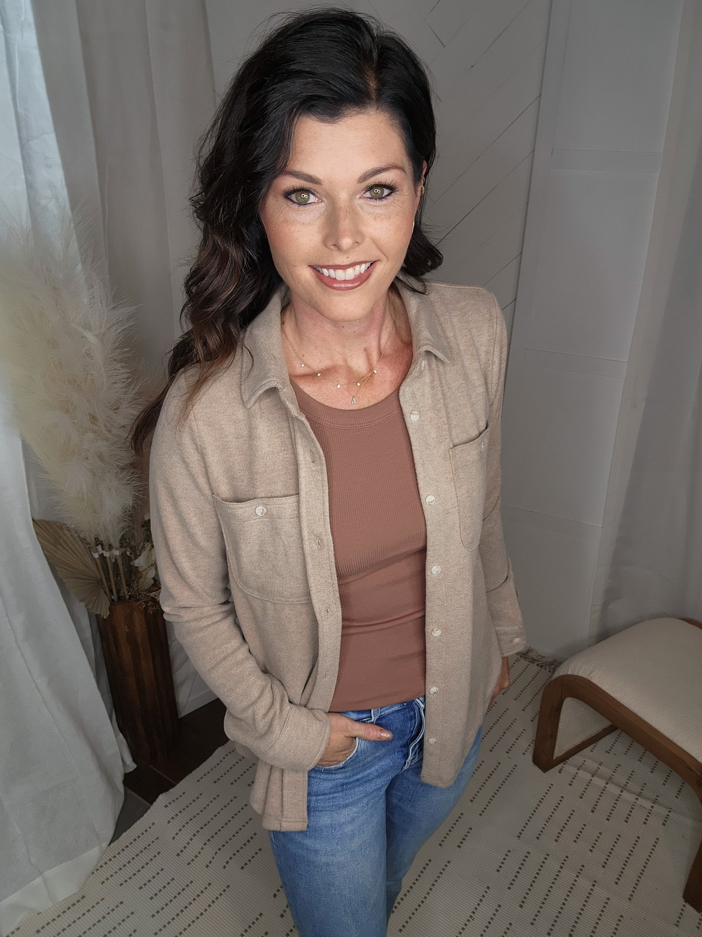 Lexi Button Down: Dusty Tan