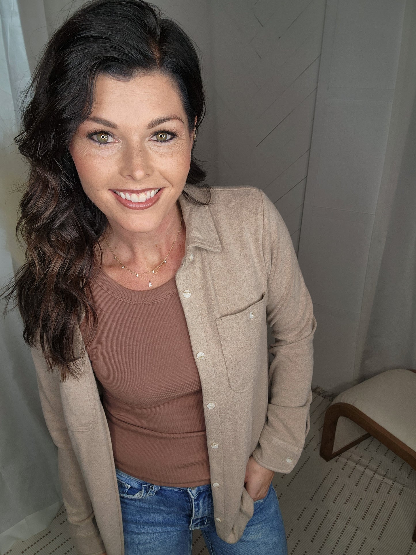 Lexi Button Down: Dusty Tan