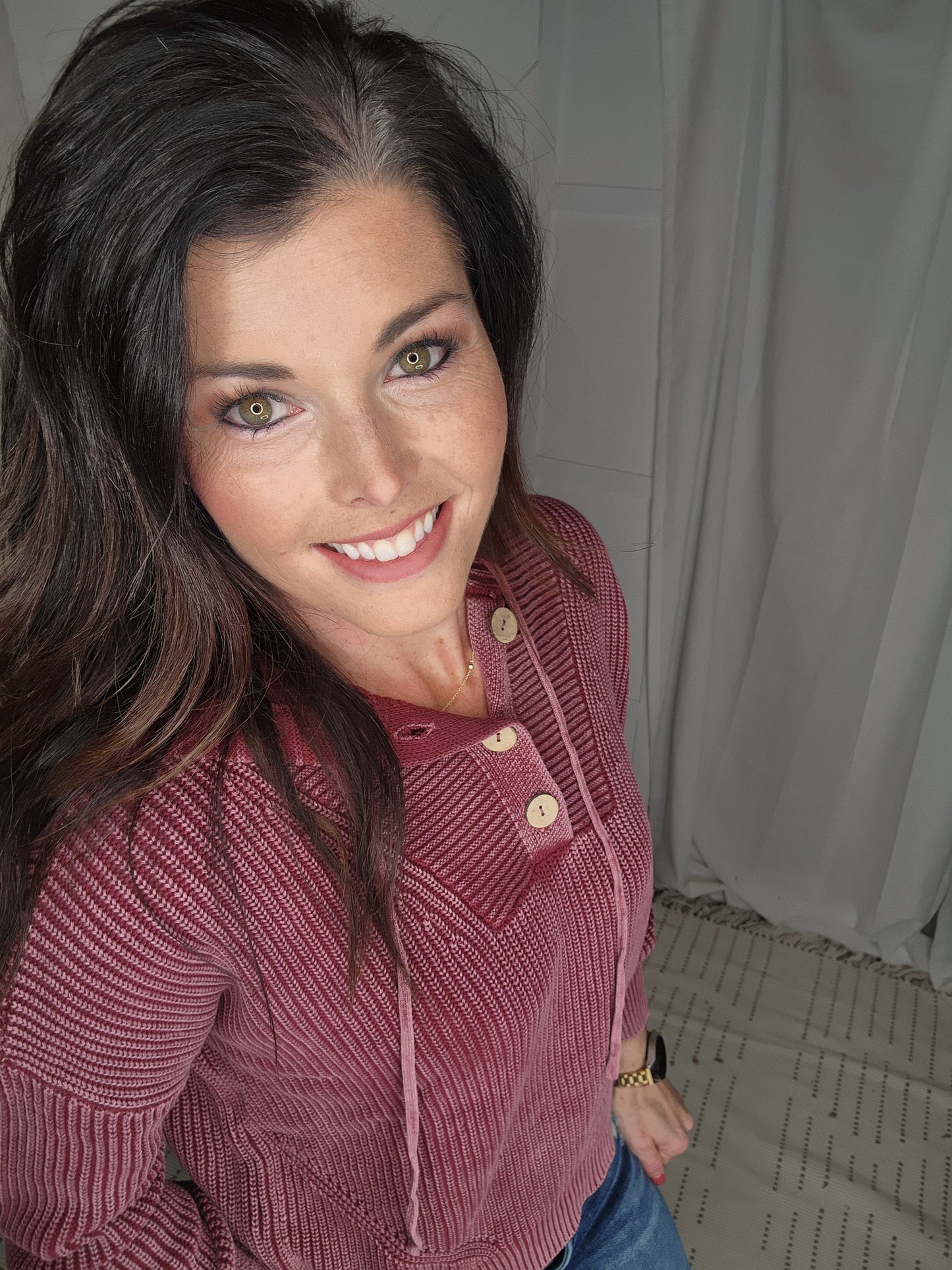 Burgundy Bliss Hooded Henley