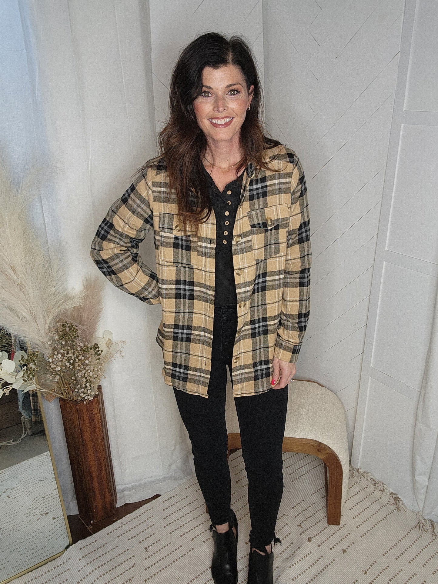 Taupe Plaid Button Up