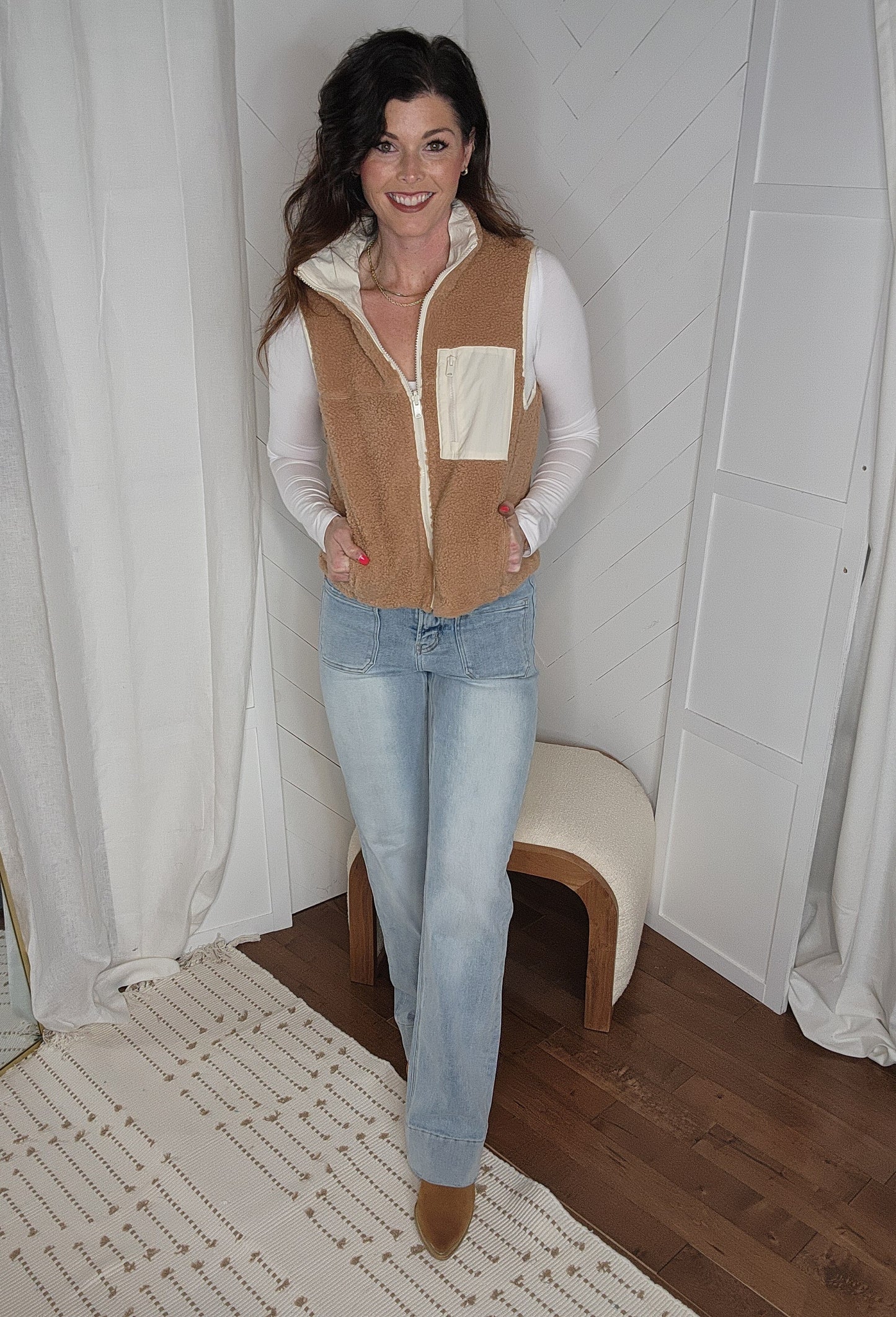 Reversible Camel Fleece Pocket Vest