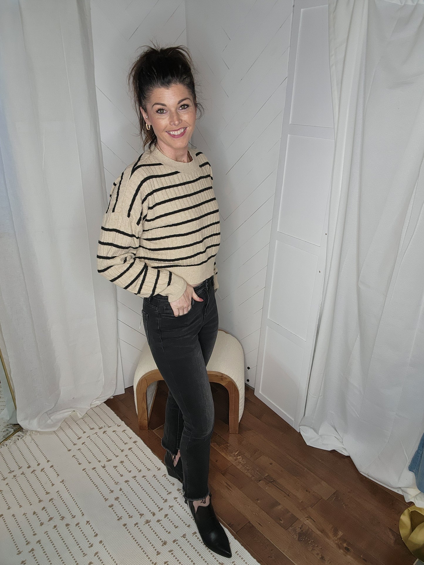 Essential Black Striped Ribbed Knit Sweater