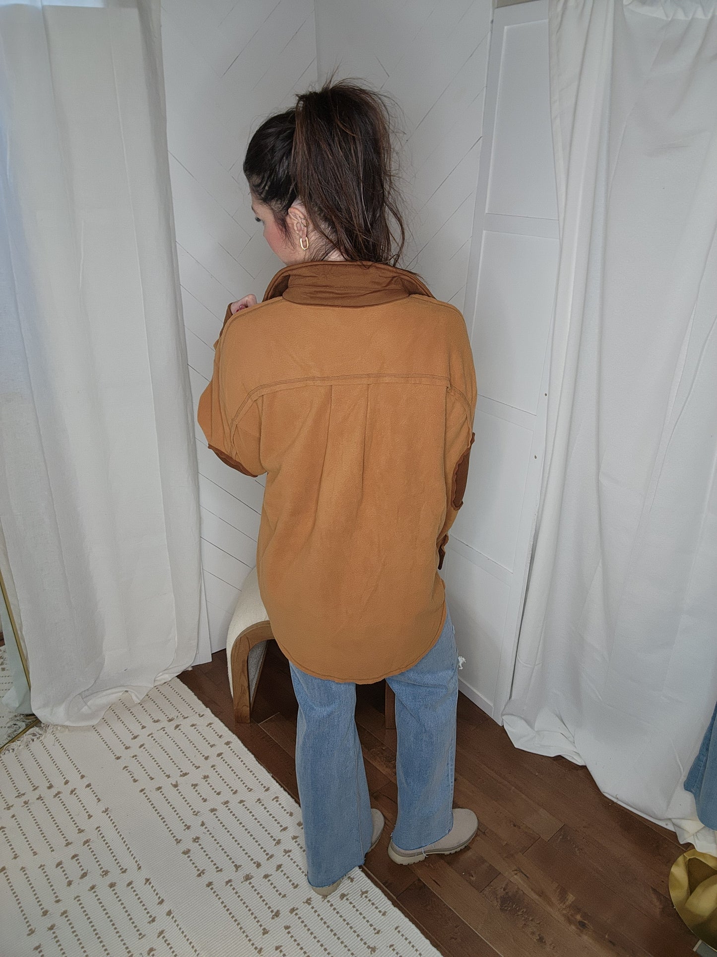 Camel Fleece Patch Shacket