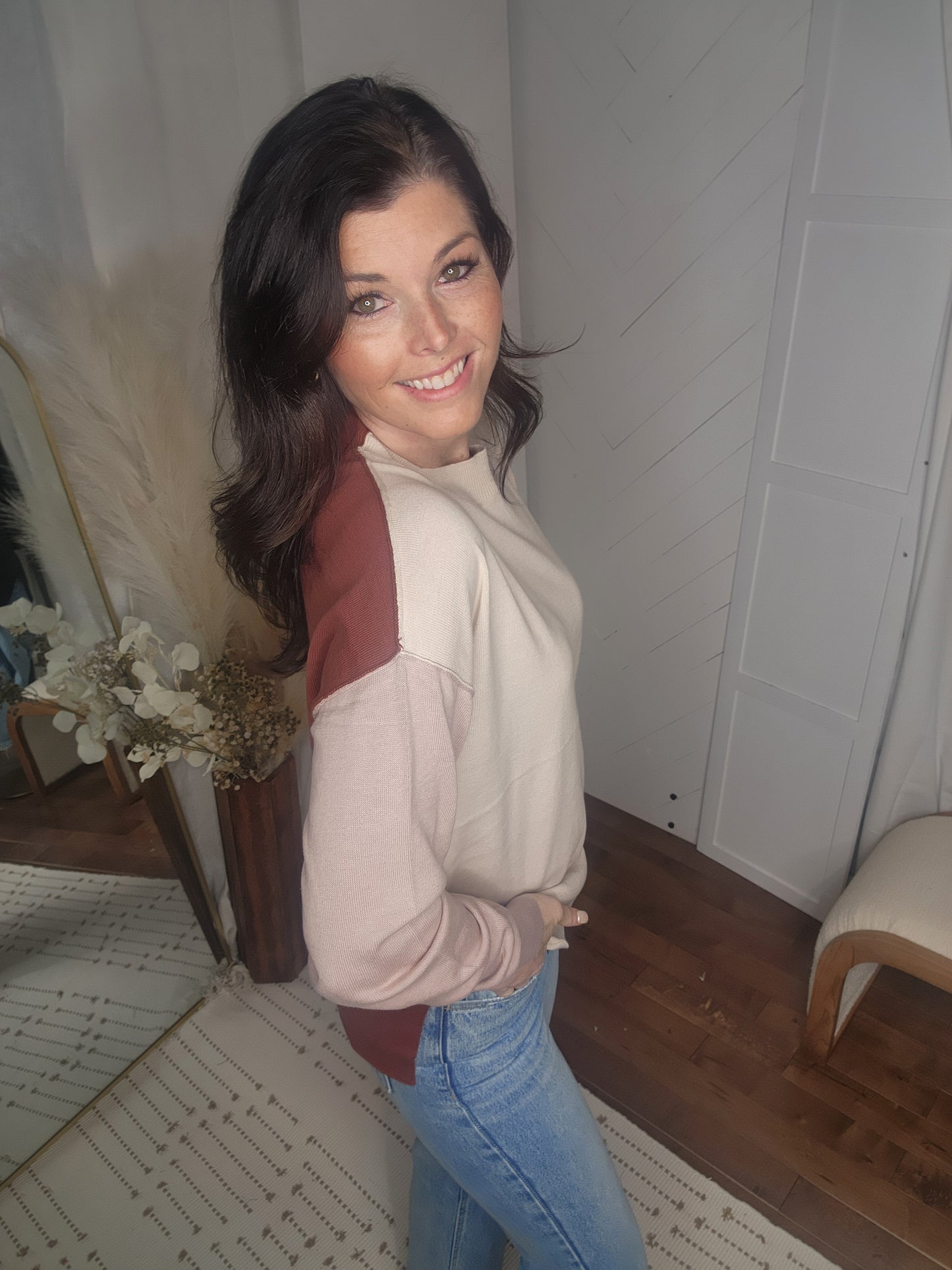 Color Block Sweater: Oatmeal