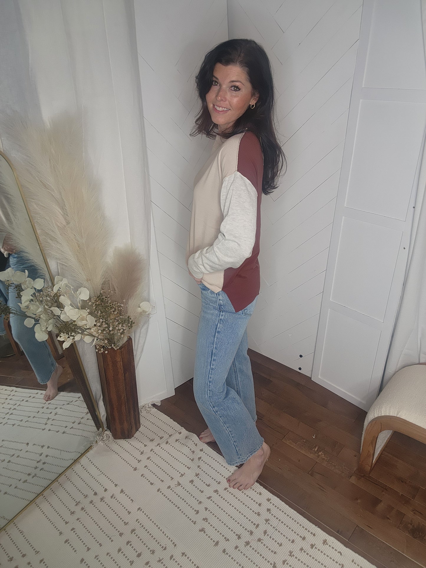 Color Block Sweater: Oatmeal