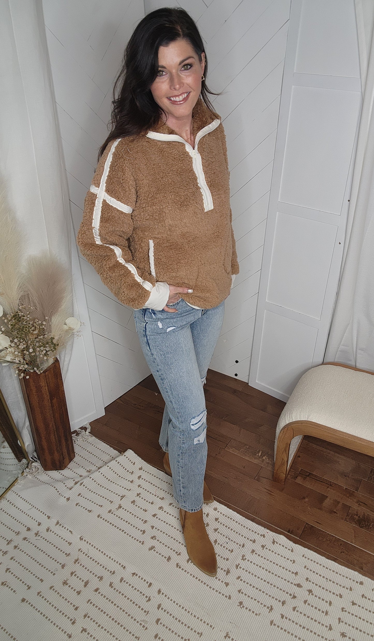Half Zip Camel Sherpa