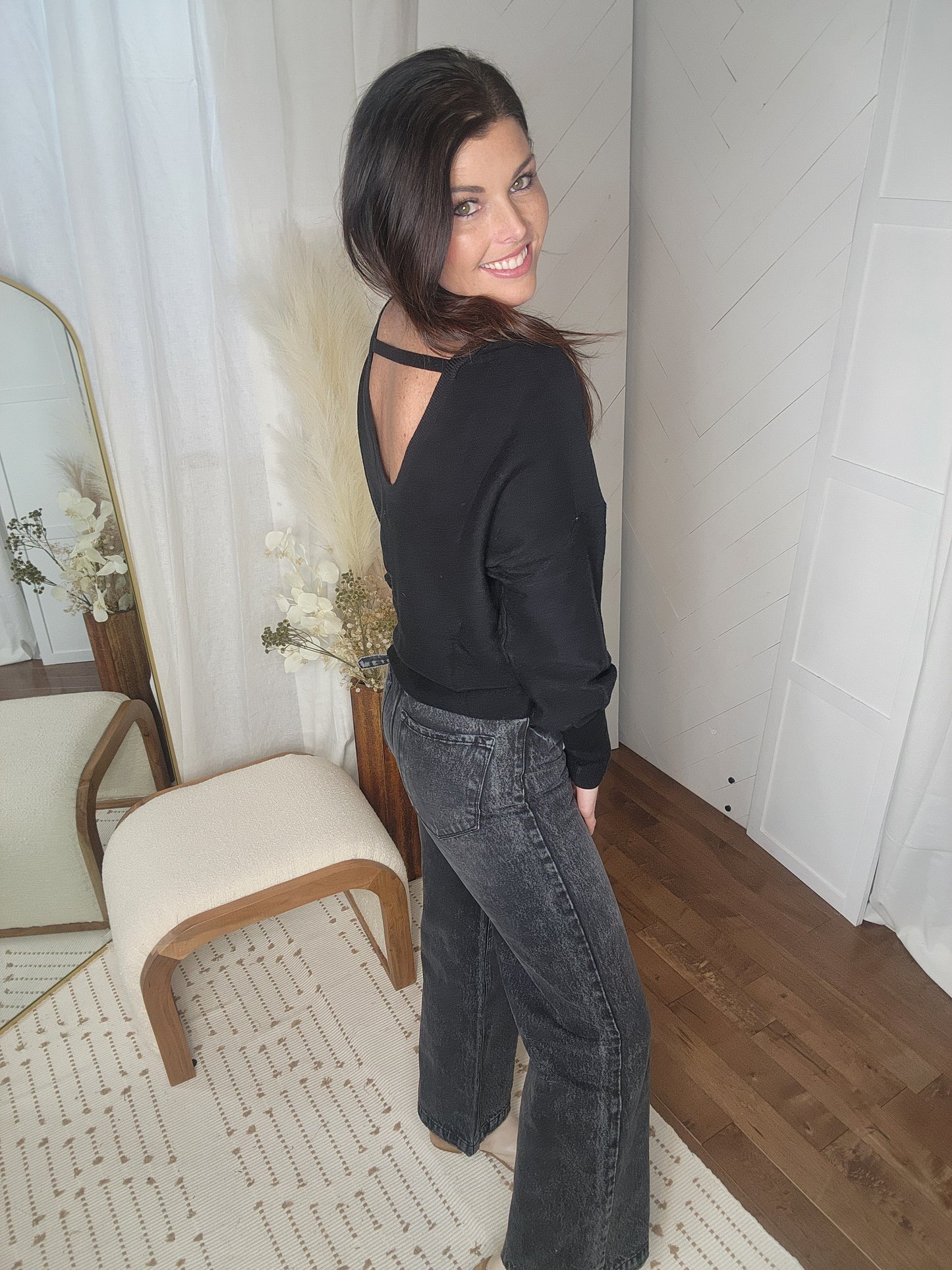 Open Elegance Sweater: Black