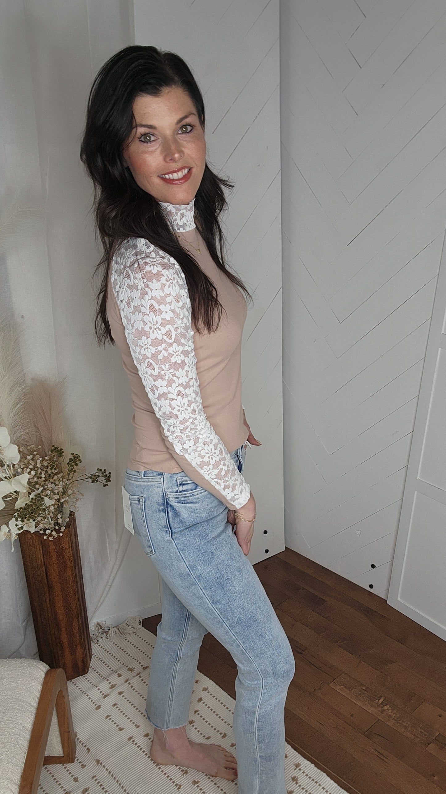 Blush Floral Lace Long Sleeve