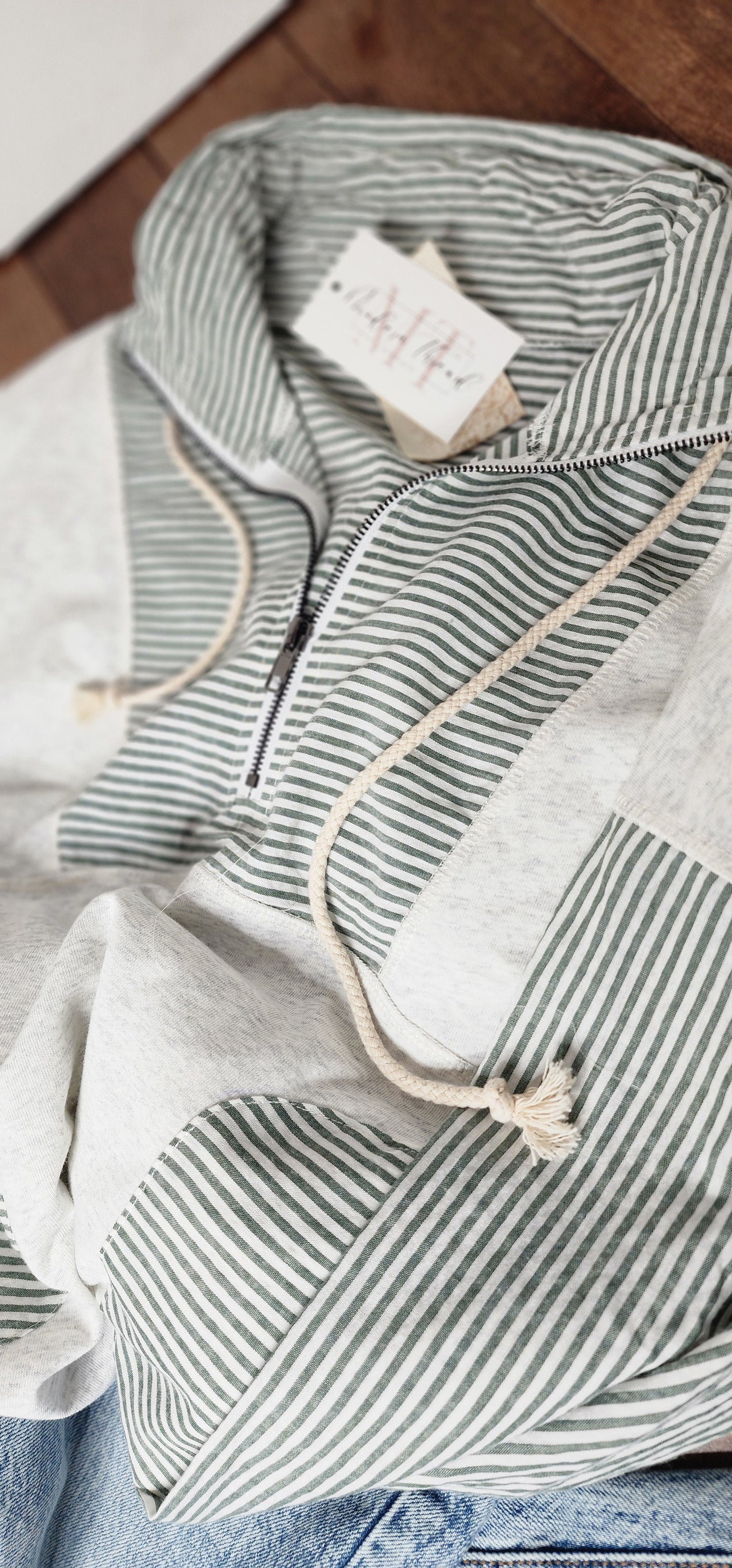 Striped Mix Terry 1/2 Zip