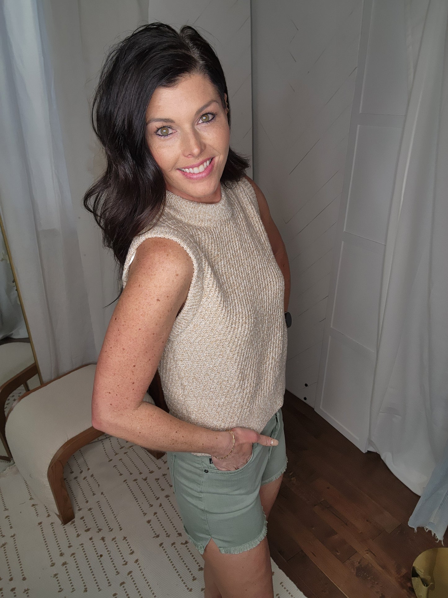 Taupe Sleeveless Crew Neck Sweater