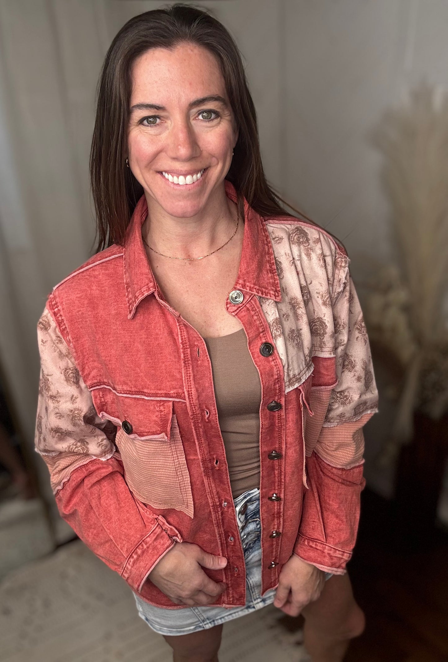 Scarlet Red Denim + Floral Jacket