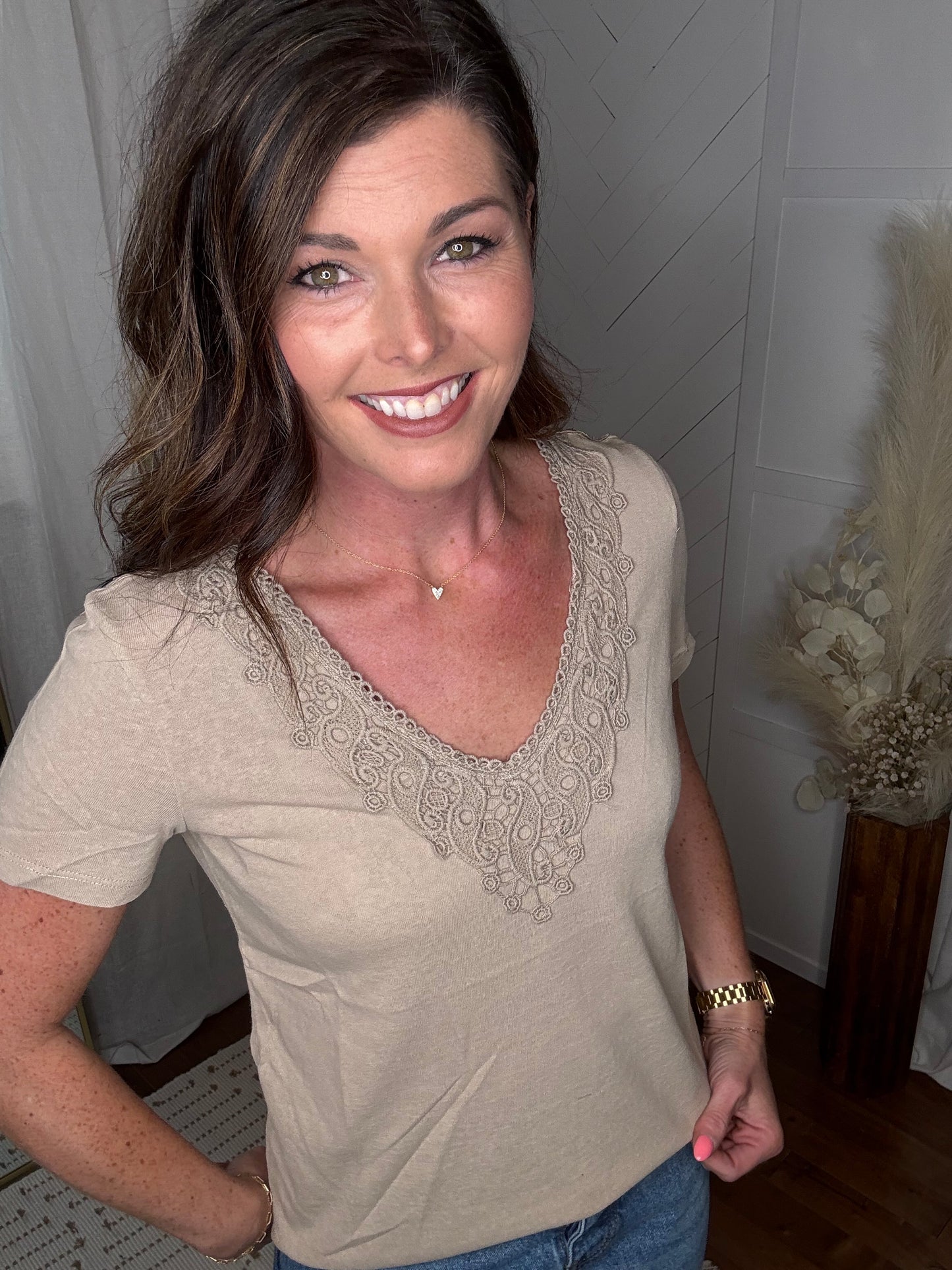 Latte Crochet Trimmed Tee
