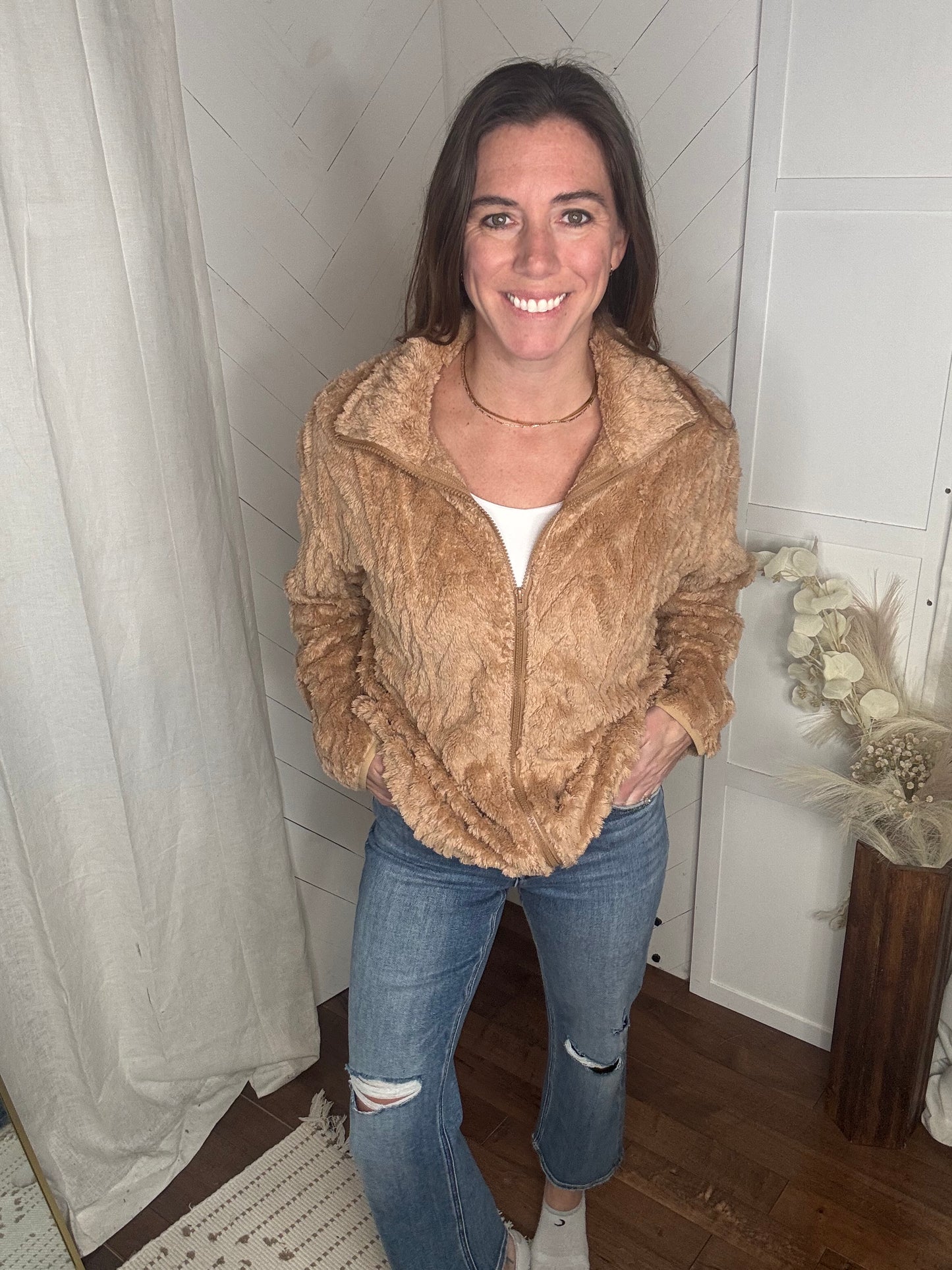 Soft Sand Zip-Up Fleece Cardigan