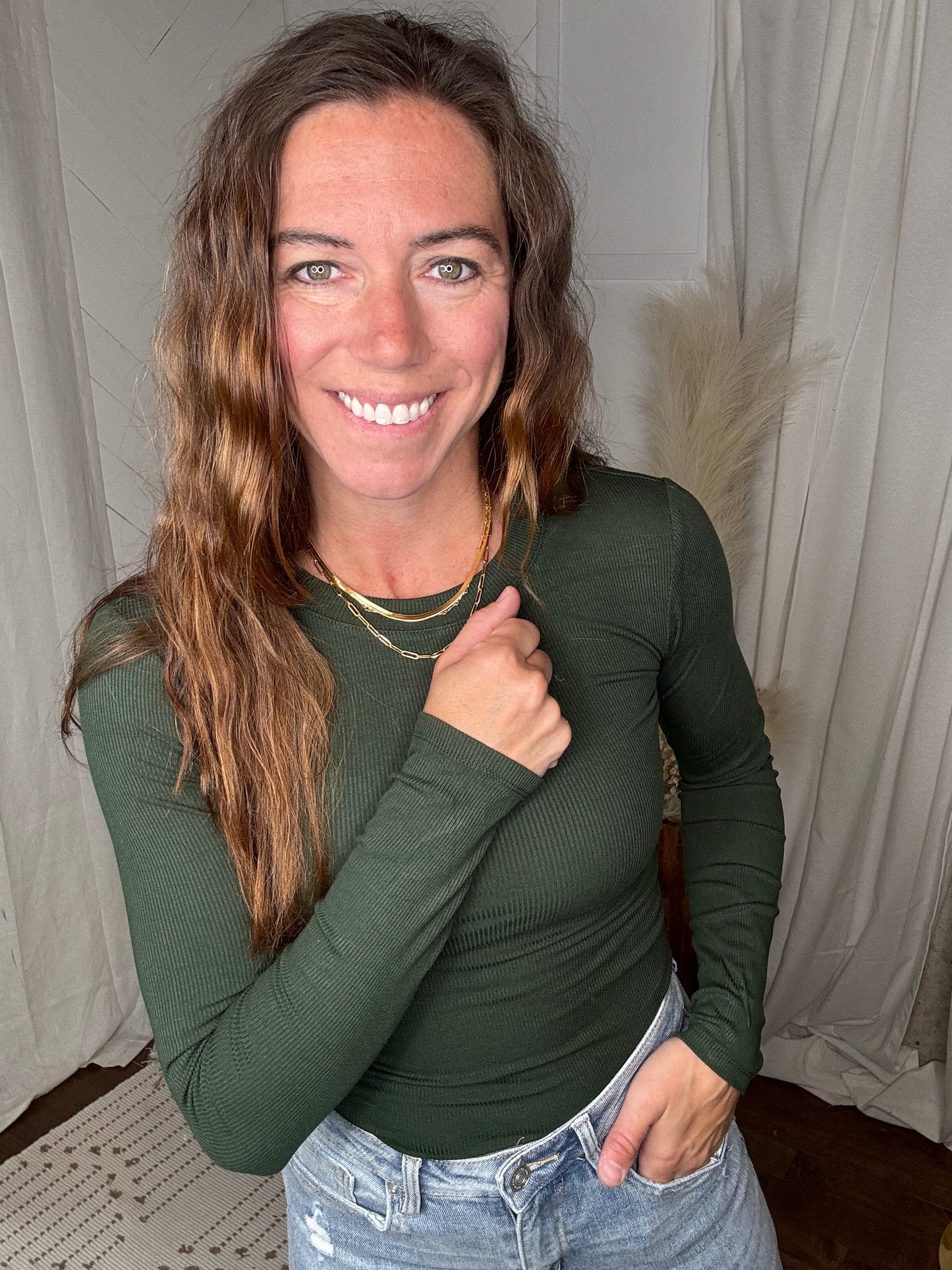 Deep Forest: Essential Long-Sleeved Ribbed Top