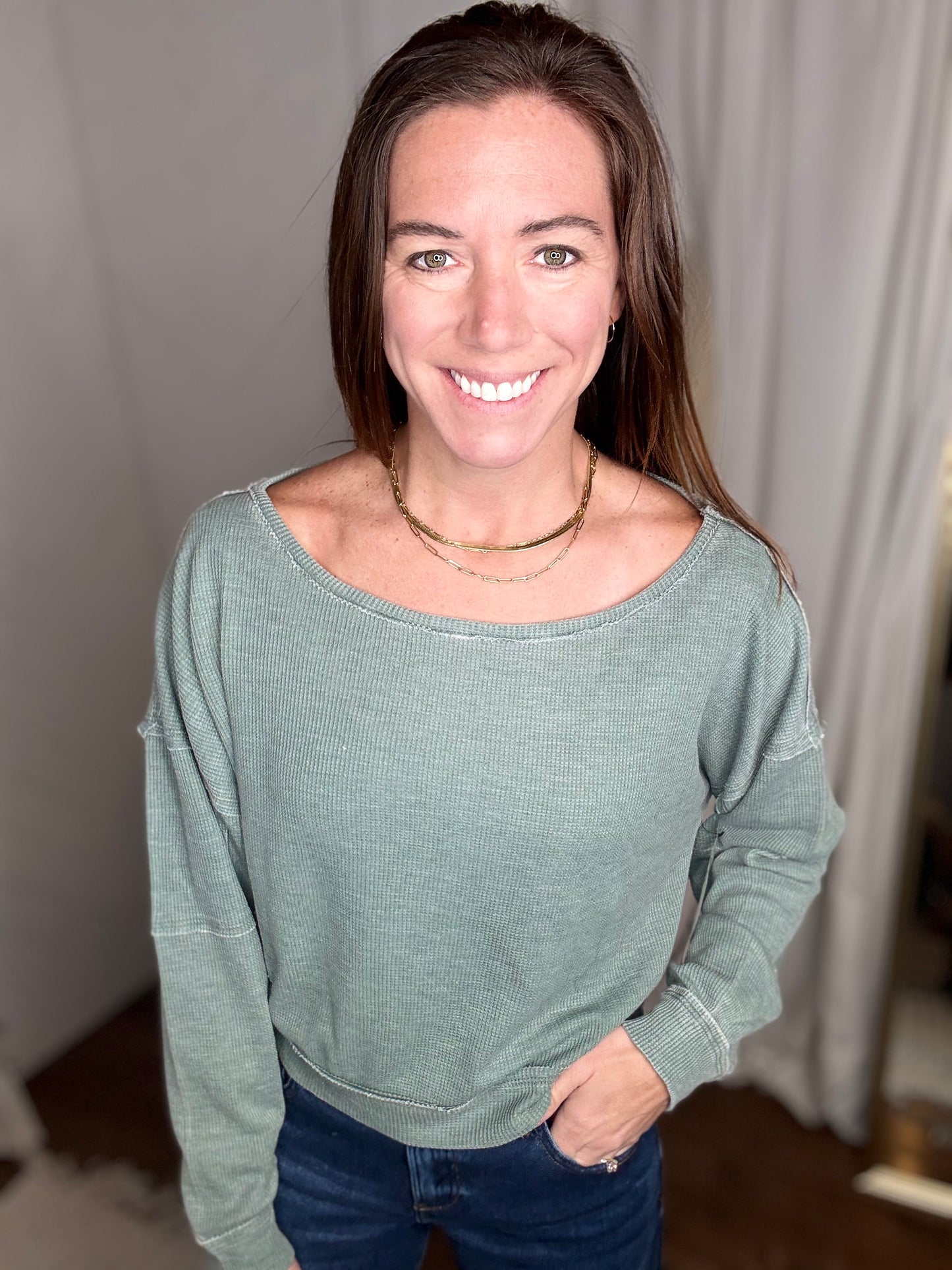 Silky Pine Raw Edge Pullover