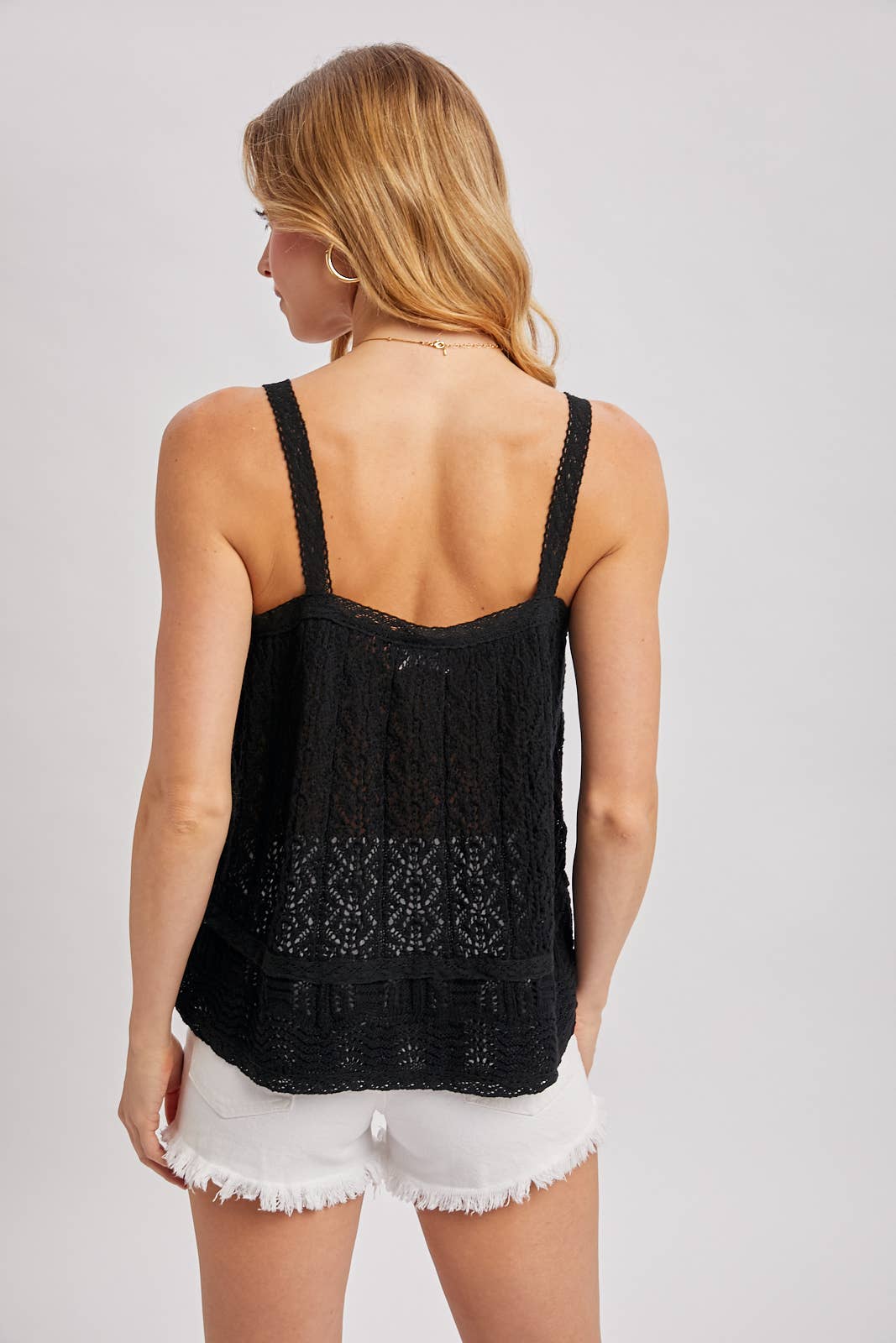 Black Open Knit Crochet Tank