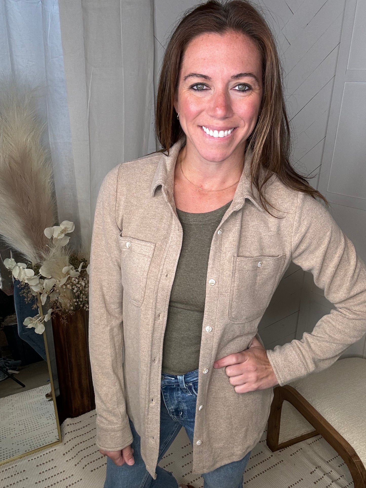 Lexi Button Down: Dusty Tan