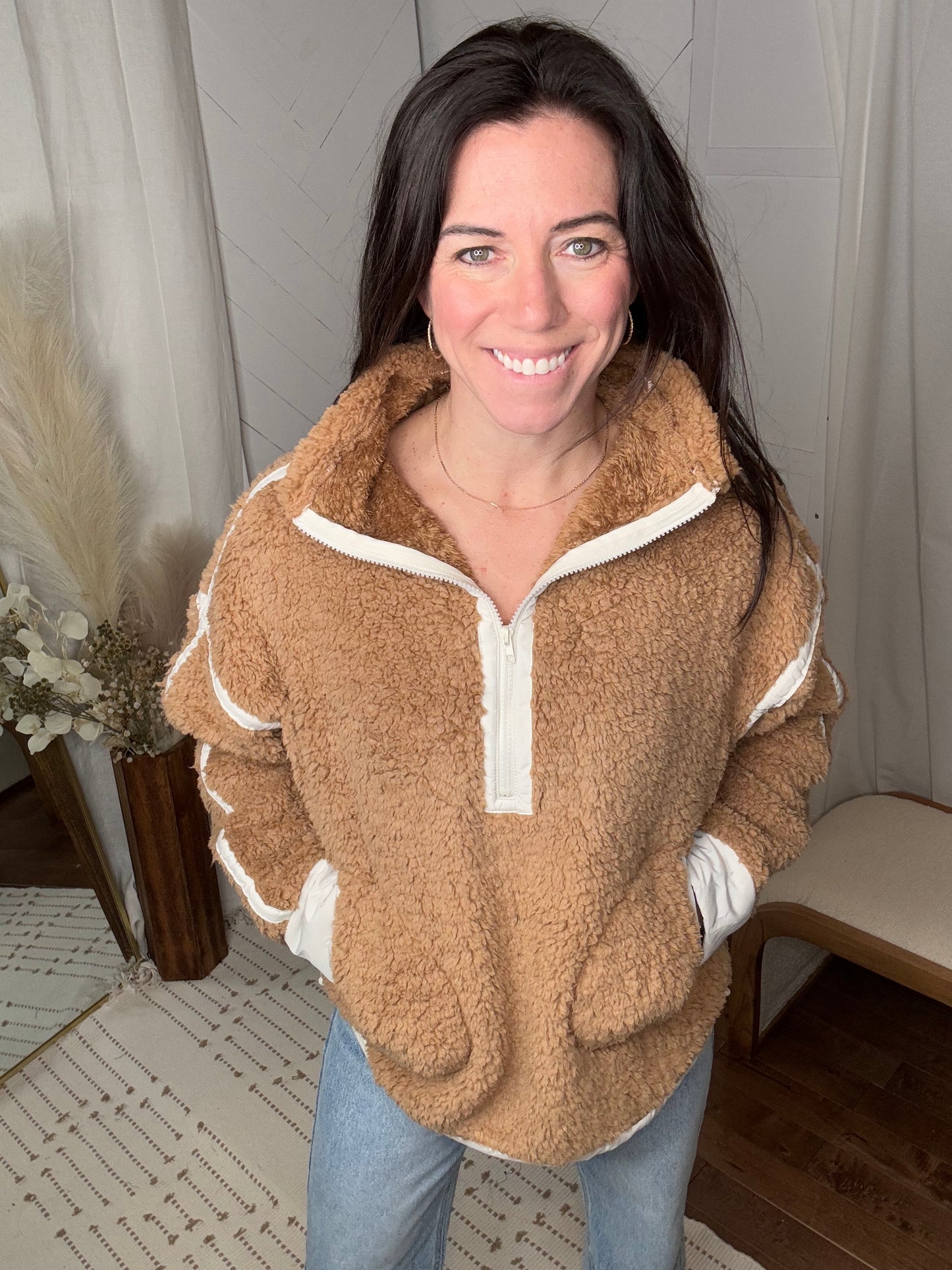 Half Zip Camel Sherpa