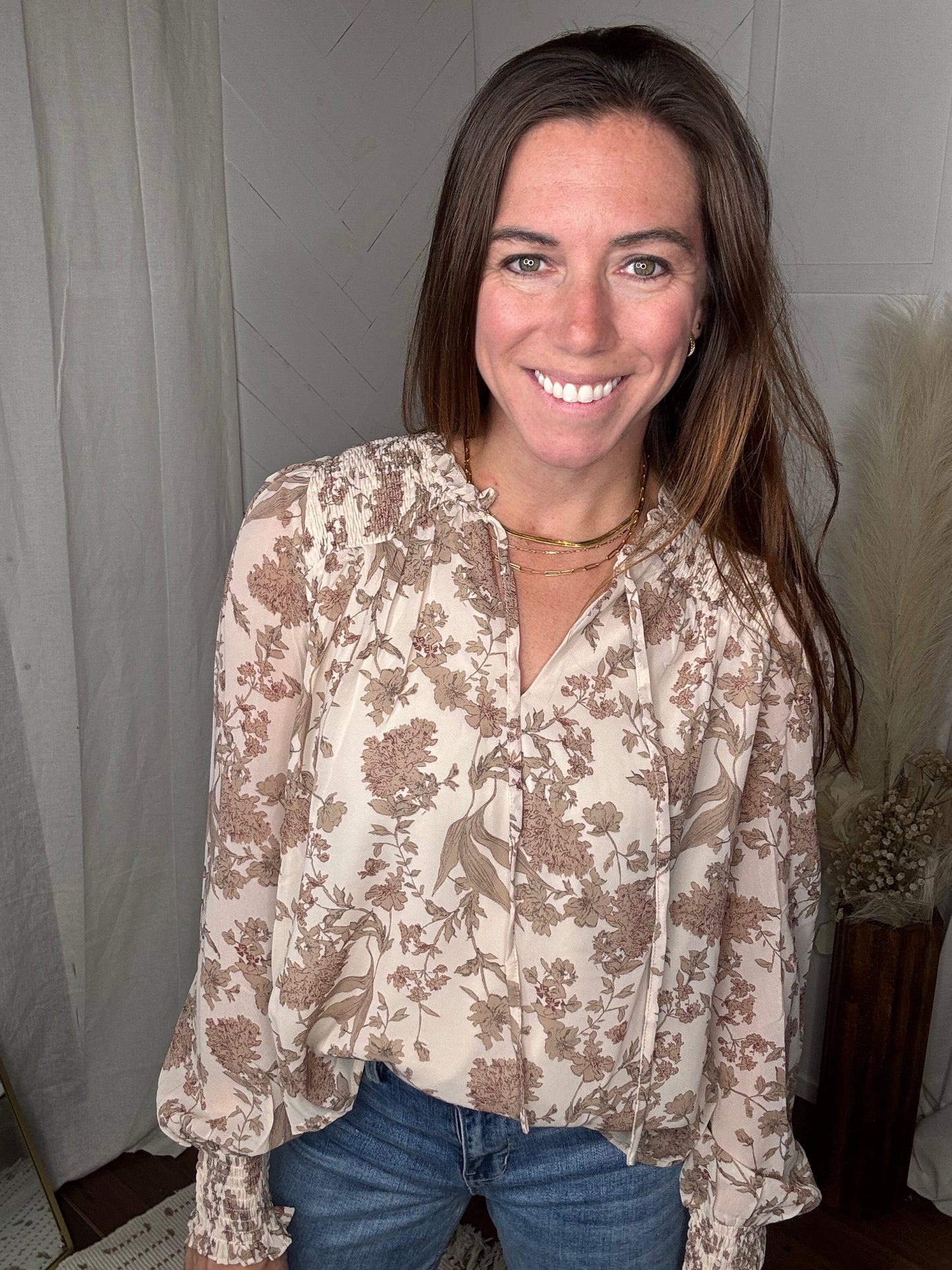 Taupe Floral Smock Top