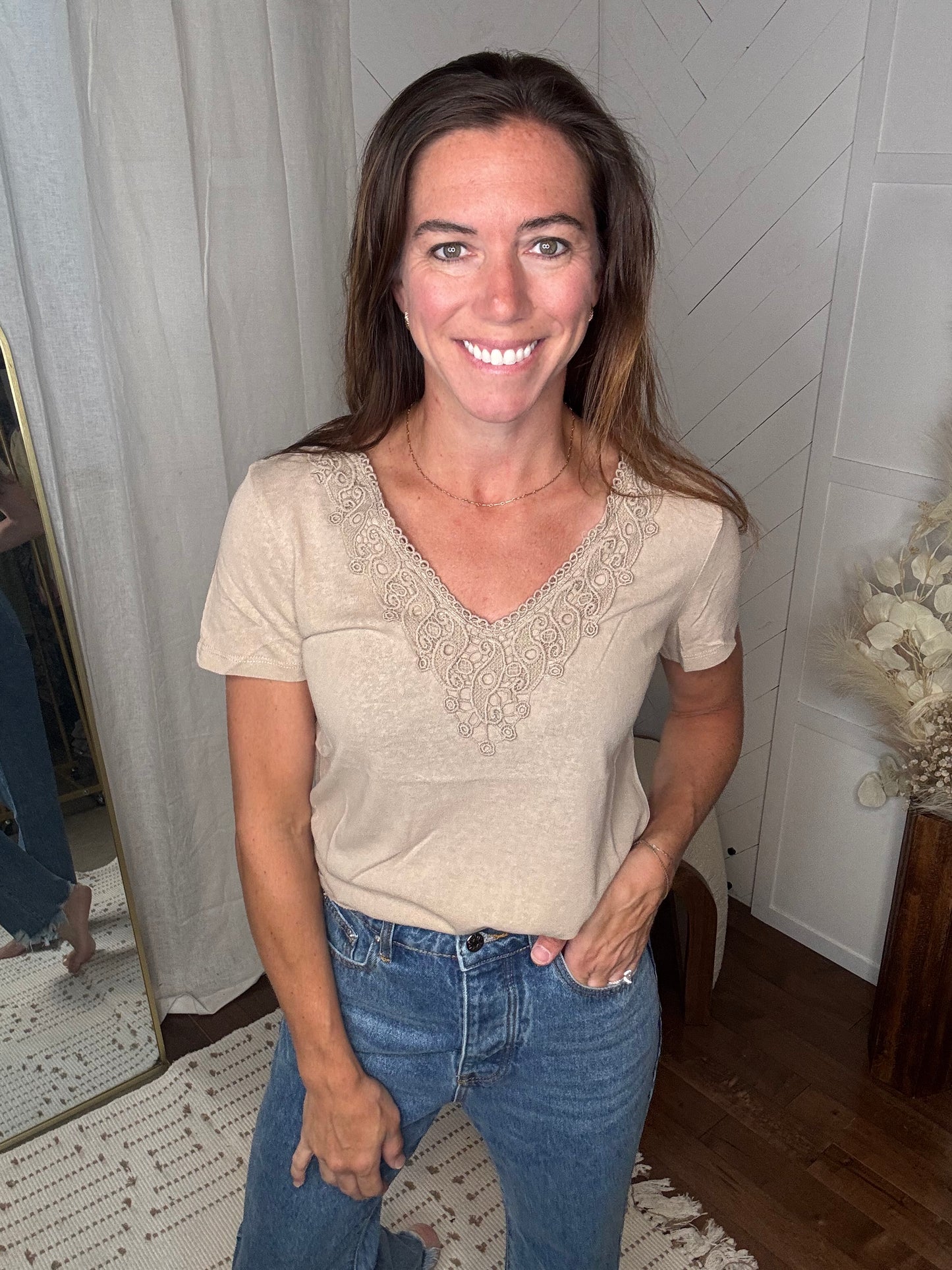 Latte Crochet Trimmed Tee