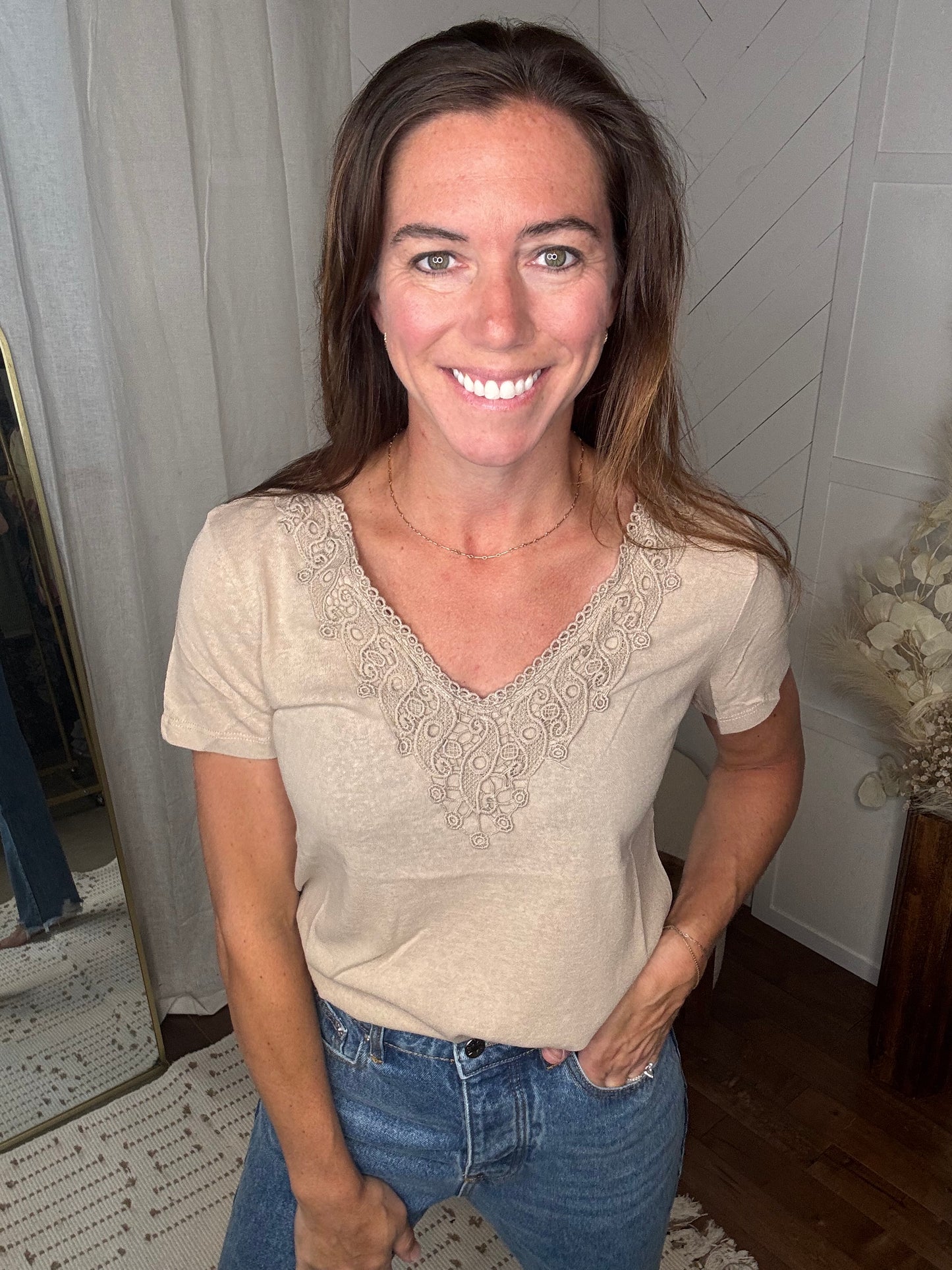 Latte Crochet Trimmed Tee