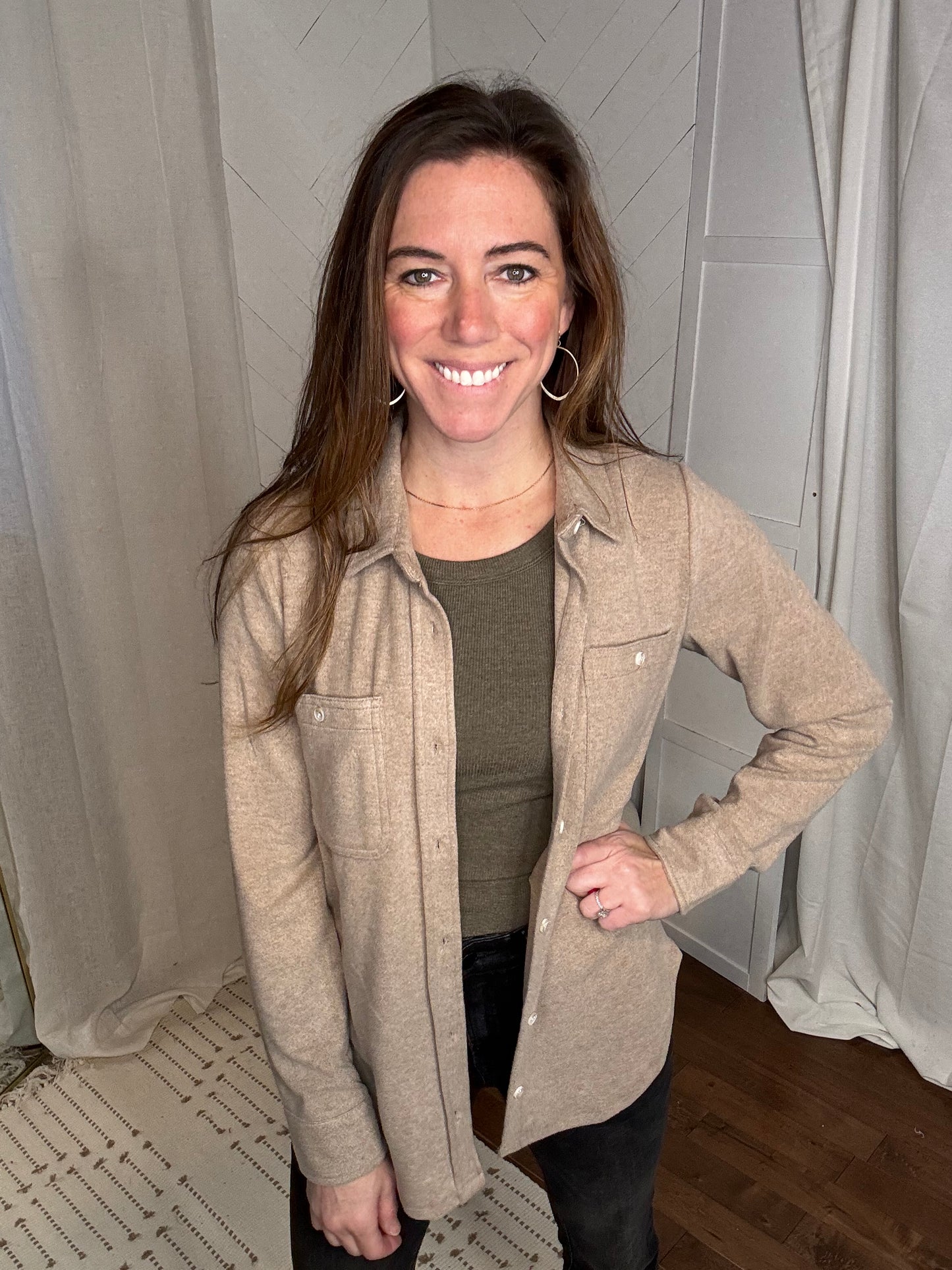 Lexi Button Down: Dusty Tan
