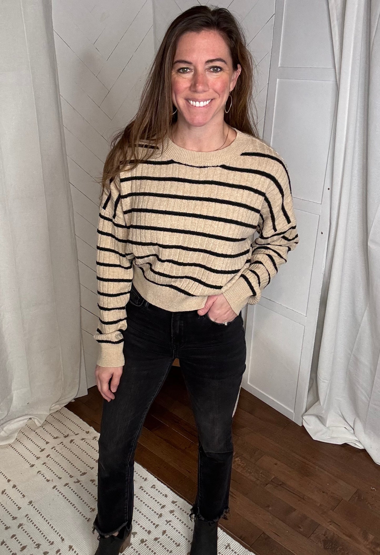 Essential Black Striped Ribbed Knit Sweater