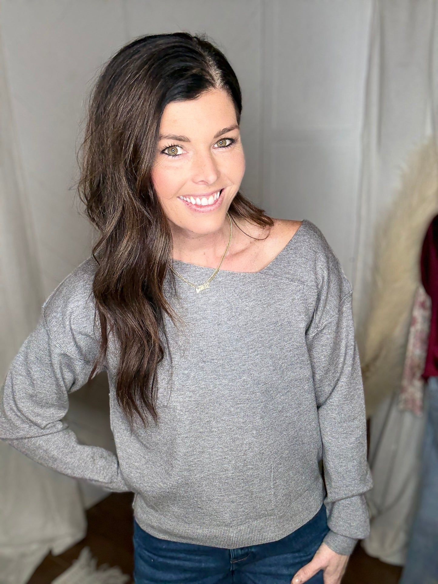 Slate Asymmetrical Knit Sweater