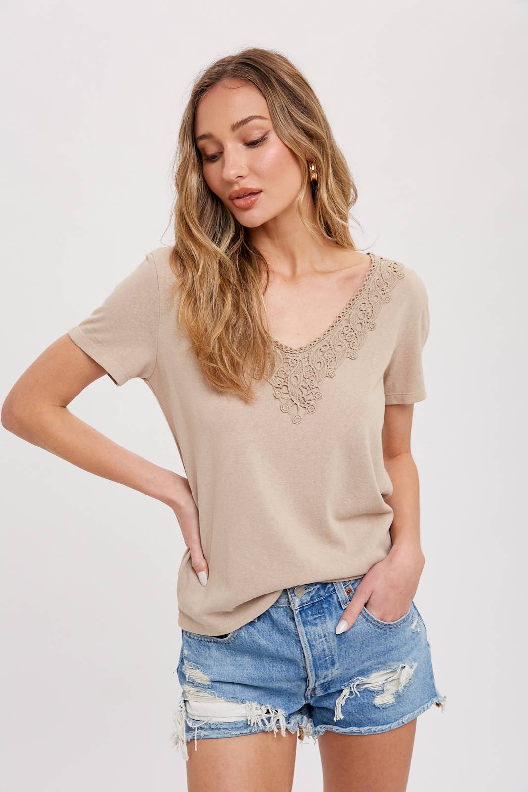 Latte Crochet Trimmed Tee