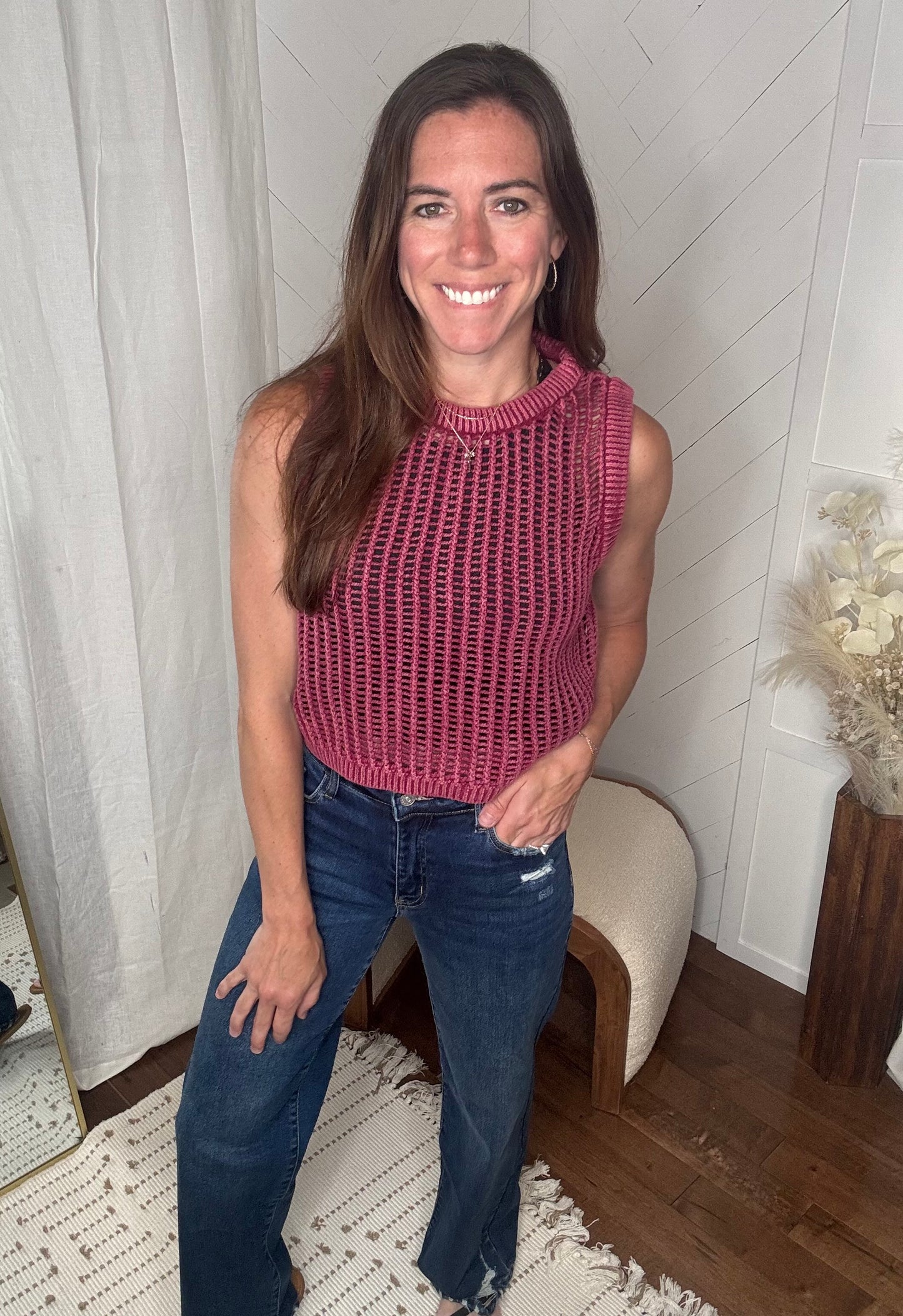 Cabernet Fishnet Sweater Tank