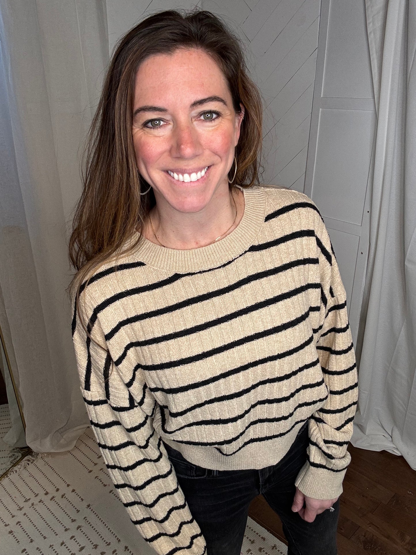 Essential Black Striped Ribbed Knit Sweater