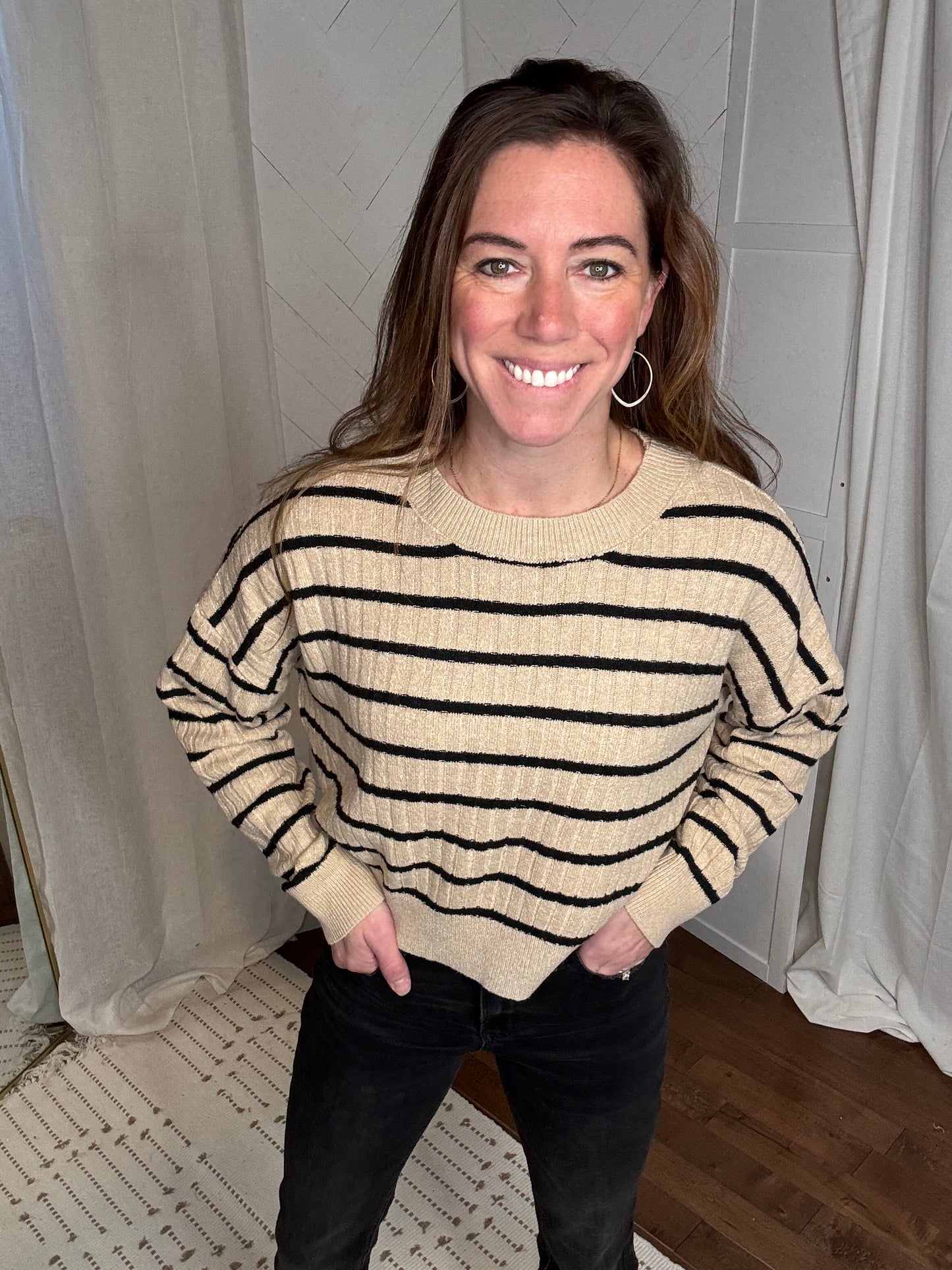 Essential Black Striped Ribbed Knit Sweater