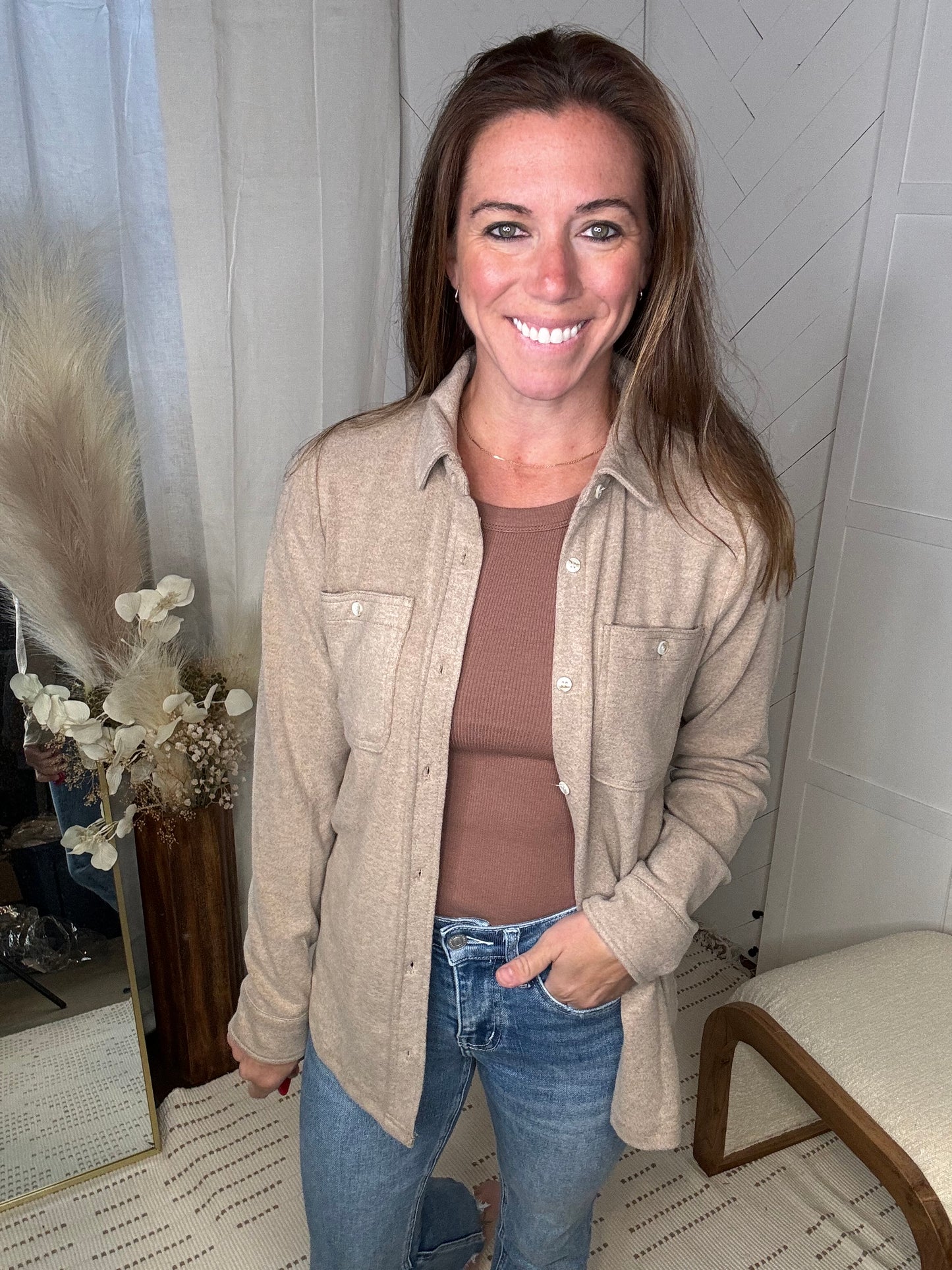 Lexi Button Down: Dusty Tan