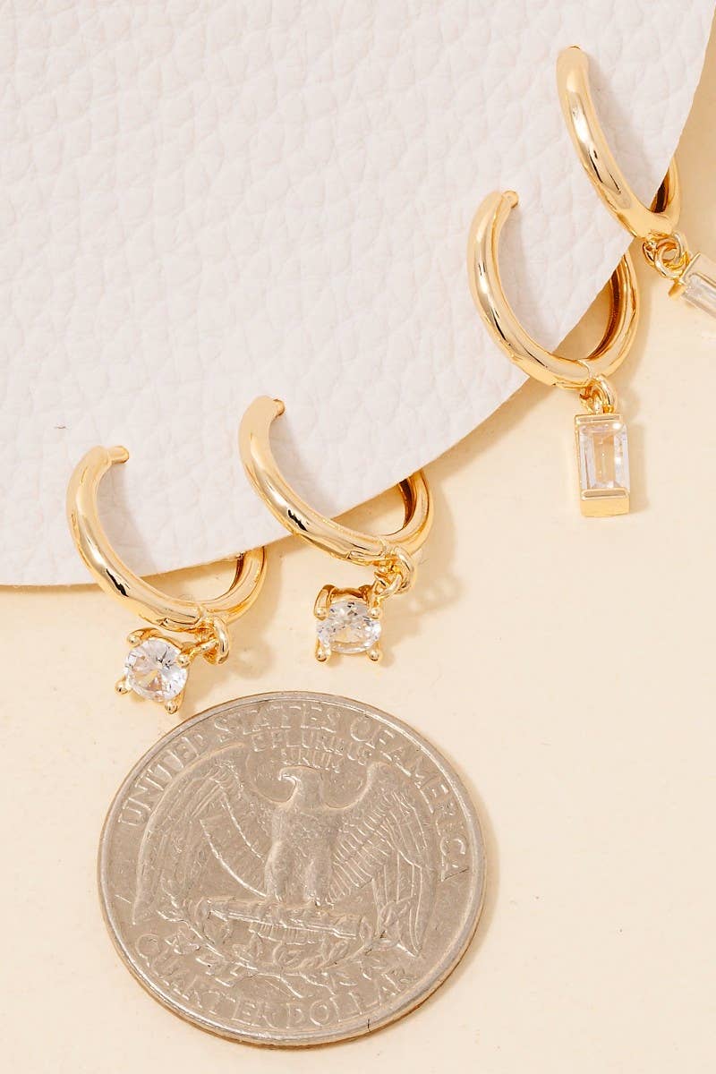 Three Pair Rhinestone Drop Hoop Earrings