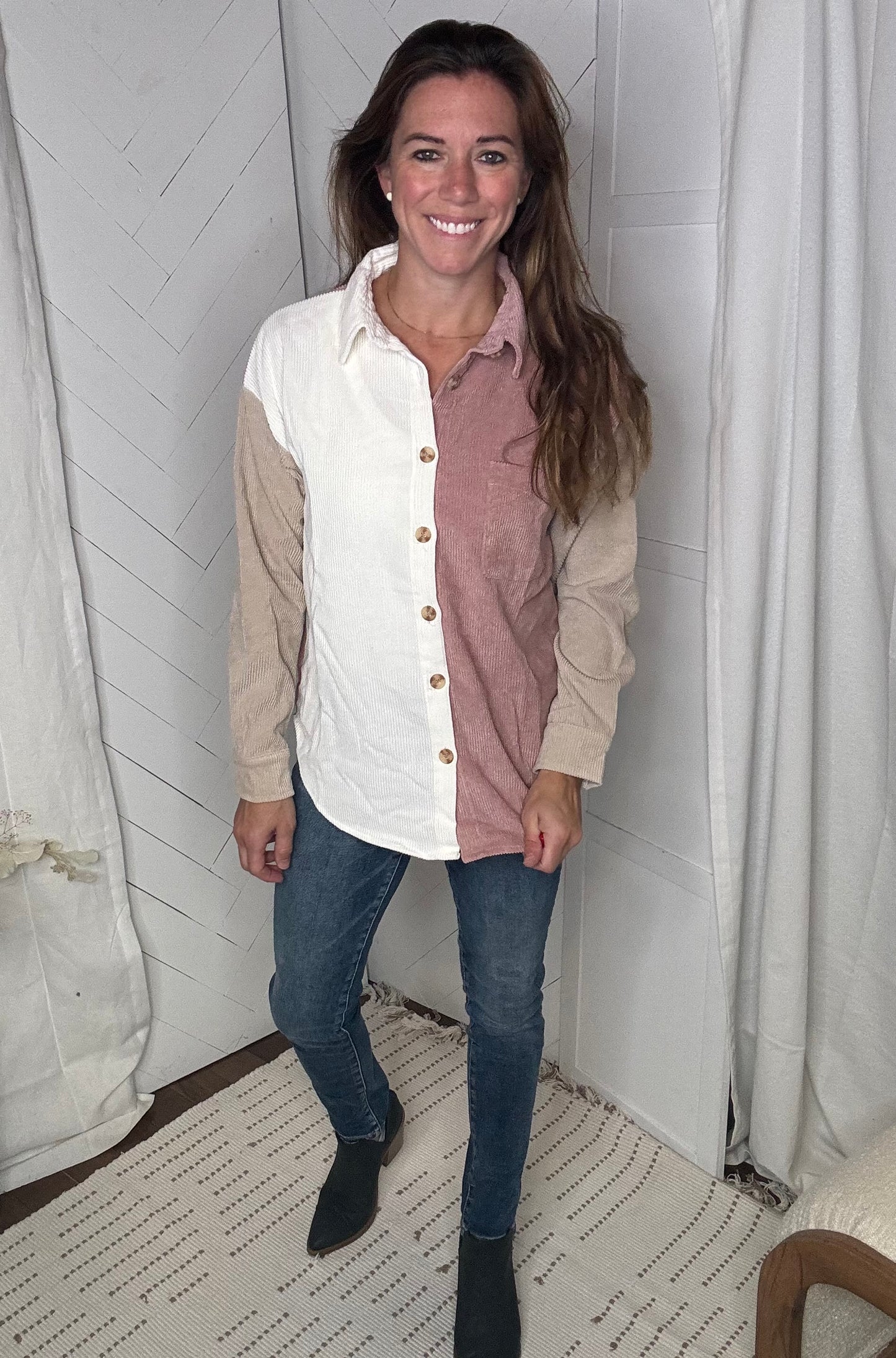 Mauve Mirage Corduroy Button Up