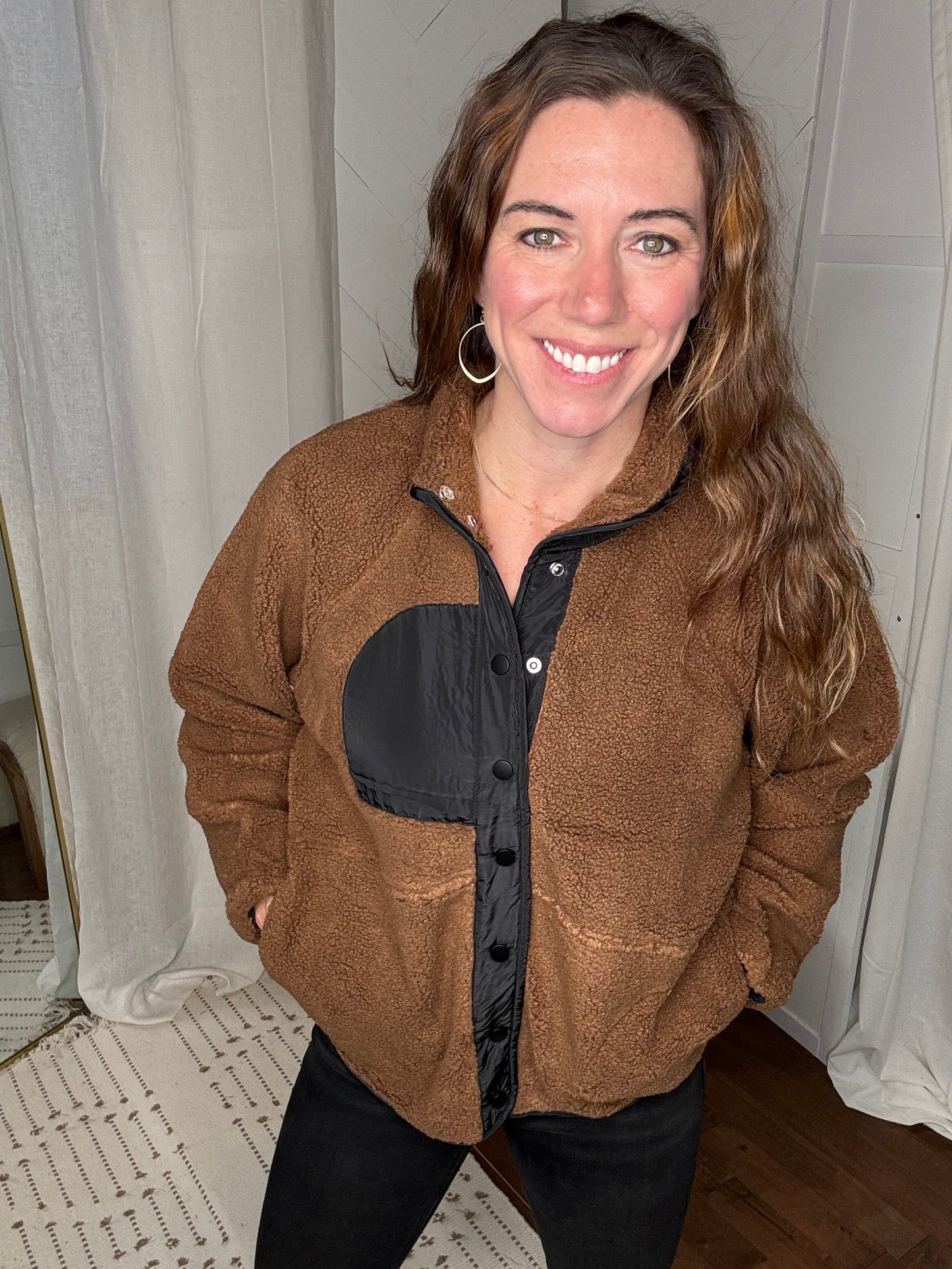 Chocolate Colorblock Sherpa Jacket